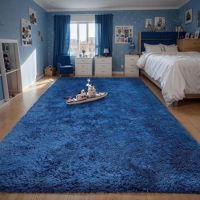 Poboton Machine Washable Upgrade 6x9 Rugs for Living Room, Black&Grey, Big Rug, Fluffy Shaggy Soft Area Rug, Non-Slip Indoor Floor Carpet for Bedroom, Kids Baby Boys Teen Dorm Home Decor, Nursery