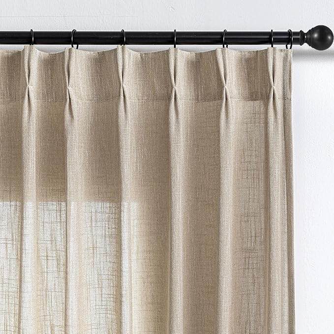 Curtains with Pinch Pleats for Living Room Windows, Semi Sheer Curtains 84 Inch Length for Bedroom Boho Linen Look Textured Fabric Soft Touch Light Filtering, 40" x 84", Taupe, 2 PCS