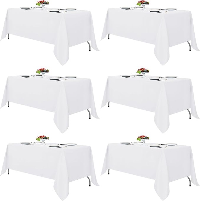 Fitable White Tablecloths for Rectangle Tables, 8 Pack - 70 x 120 Inches - Reusable and Washable Table Clothes for 6-8 Ft Tables, Polyester Fabric Table Covers for Wedding, Party, Banquet