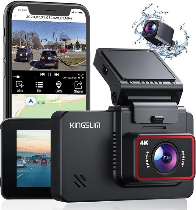 Kingslim D4 Dual Dash Cam with Built-in WiFi GPS, Front 4K/2.5K Rear 1080P for Cars , 3" IPS Touchscreen 170 FOV Dashboard Camera with Sony Starvis Sensor, Support 256GB Max