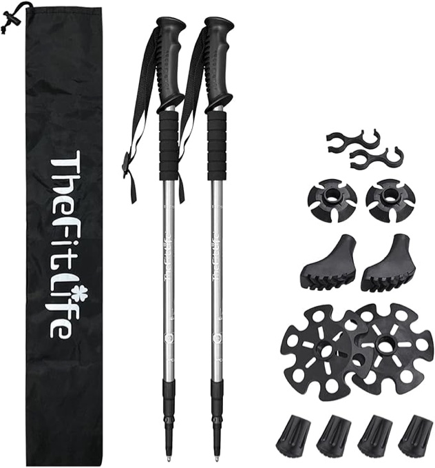 TheFitLife Nordic Walking Trekking Poles - 2 Sticks with Anti-Shock and Quick Lock System, Telescopic, Collapsible, Ultralight for Hiking, Camping, Mountaining, Backpacking, Walking, Trekking
