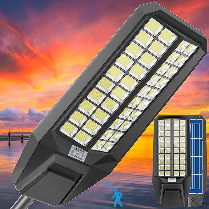 Kwinmyso 1200W Solar Street Light,864 LEDs 150000LM Solar Commercial Parking Lot Lights Dusk to Dawn with Motion Sensor,Solar Powered Security Flood Light for Yard,Garage,Roadway(1 Pack)