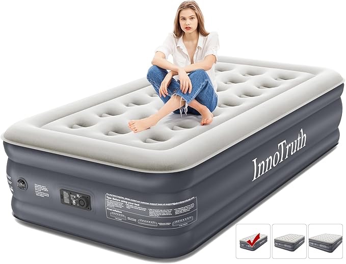 InnoTruth Twin Air Mattress with Built in Pump, Blow up Mattresses, 18" Raised Blow Up Colchones Inflables Airbed for Guests & Home, Ideal for Home Use and Outdoor Camping, 300lb Weight Capacity