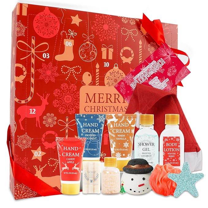 Advent Calendar Holiday Gifts 2025, 12 Pcs Spa Gift Set for Women, Christmas Gift for Women with Christmas Bath Bomb, Hand Cream, Body Lotion,Happy New Year Gifts for Mother