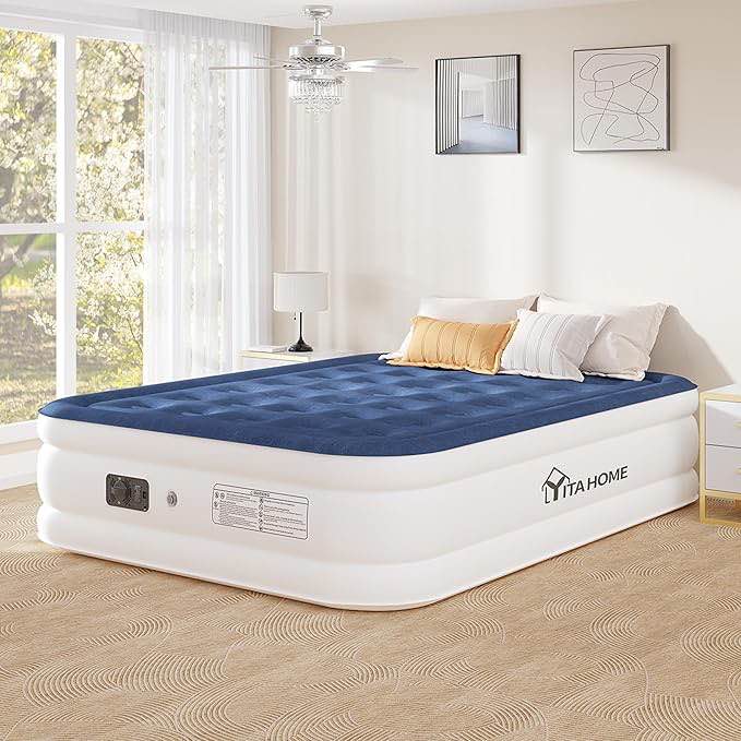 YITAHOME Twin Air Mattress with Built-in Pump, 18" Foldable Air Bed with Carry Bag, Luxury Elevated Inflatable Mattresses, Blow Up Airbed for Home, Travel & Camping, Blue