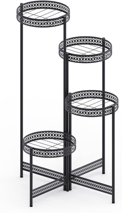 MARURY 3/4 Tier Metal Plant Stand, Raised Garden Bed with Legs,Indoor Black Tall Flower Pot Holder Display Rack Foldable, for Outdoor Gardens Backyard, Patio, Balcony