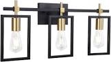 Hamilyeah Bathroom Vanity Light Fixture Over Mirror, Rustic Bathroom Light Fixtures Black and Gold, Industrial 3 Light Wall Lighting Fixture for Bath, Restroom, Living Room, Kitchen, Fireplace 3-LIGHT RECTANGLE