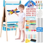 Belleur All-in-One Art Easel for Kids with 2 Paper Rolls & Deluxe Accessories, Adjustable Magnetic Double Sided Whiteboard & Chalkboard, Painting Kid Easel for Toddlers 2-8, Ideal Christmas Gift Blue
