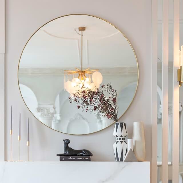 G-LEAF 42 inch Round Mirror, Metal Frame Large Circle Mirror for Washing Room, Living Room, Bathroom, Home Decoration