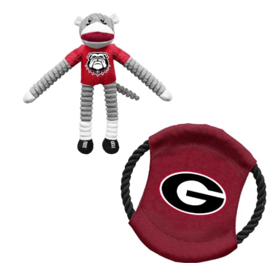 Littlearth Unisex-Adult NCAA Georgia Bulldogs Sock Monkey and Flying Disc Pet Toy Combo Set, Team Color, One Size,1C00932-UGA
