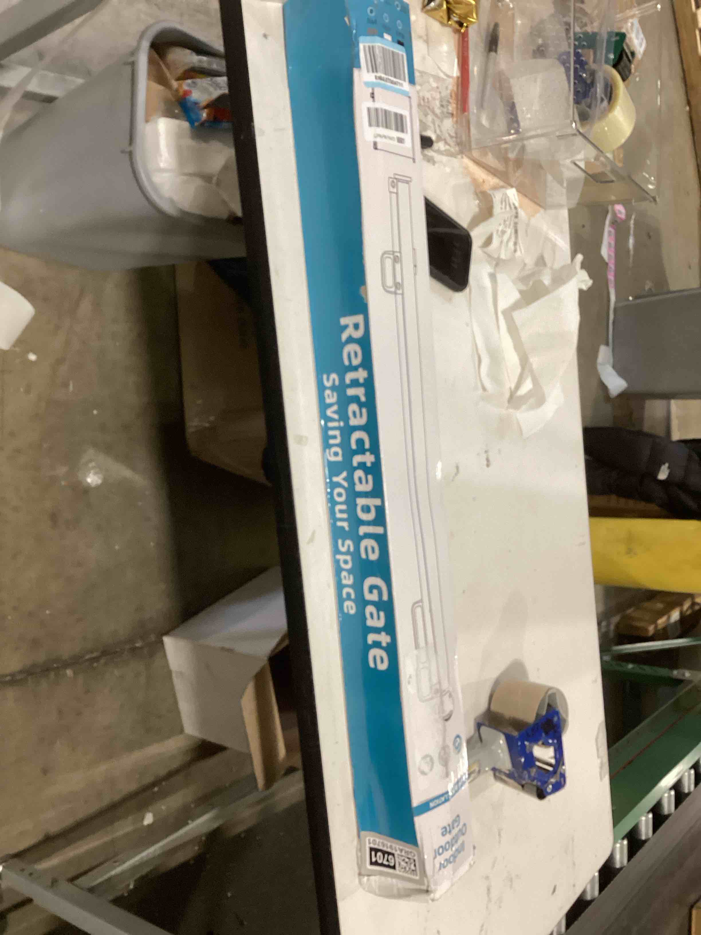 Condition photo showing Good Condition for Retractable Baby Gates No Drilling | 54" Wide x 38" Tall Dog Gates for Stairs | Indoor/Outdoor Use | Child Gates for Doorways, Deck, Porch, Hallways, Patio - Gray A-grey 54" Wide x 38" Tall - No Drilling