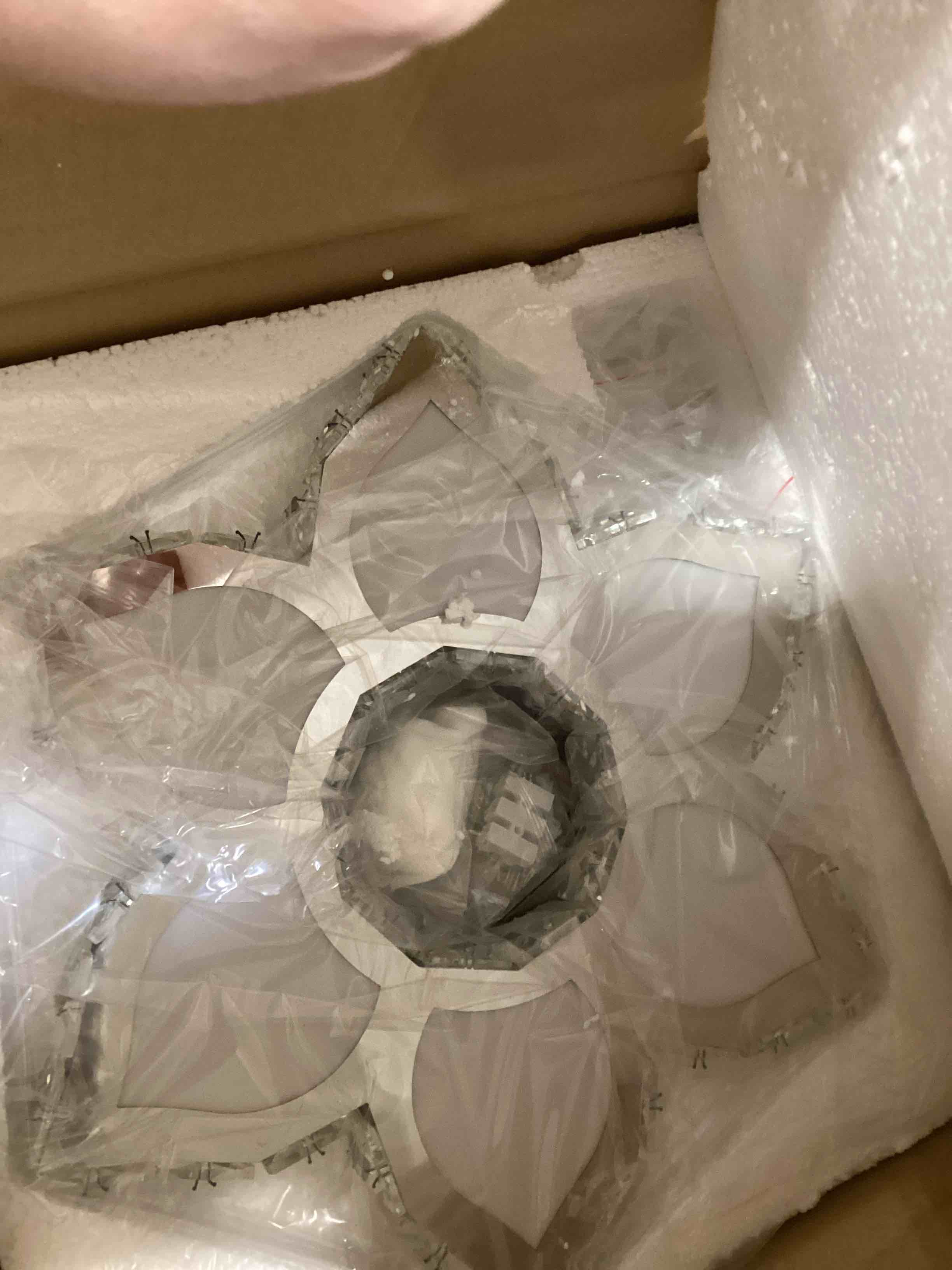 Condition photo showing Good Condition for FRIXCHUR 13.4" Crystal Chandelier Crystal Ceiling Light Modern LED Flush Mount Chandeliers Light Fixture Flower Shape Ceiling Lamp for Bedrooms Living Dining Room 2700K/4000K/6500K Changeable Color 3 Change Colors 13.4 Inch