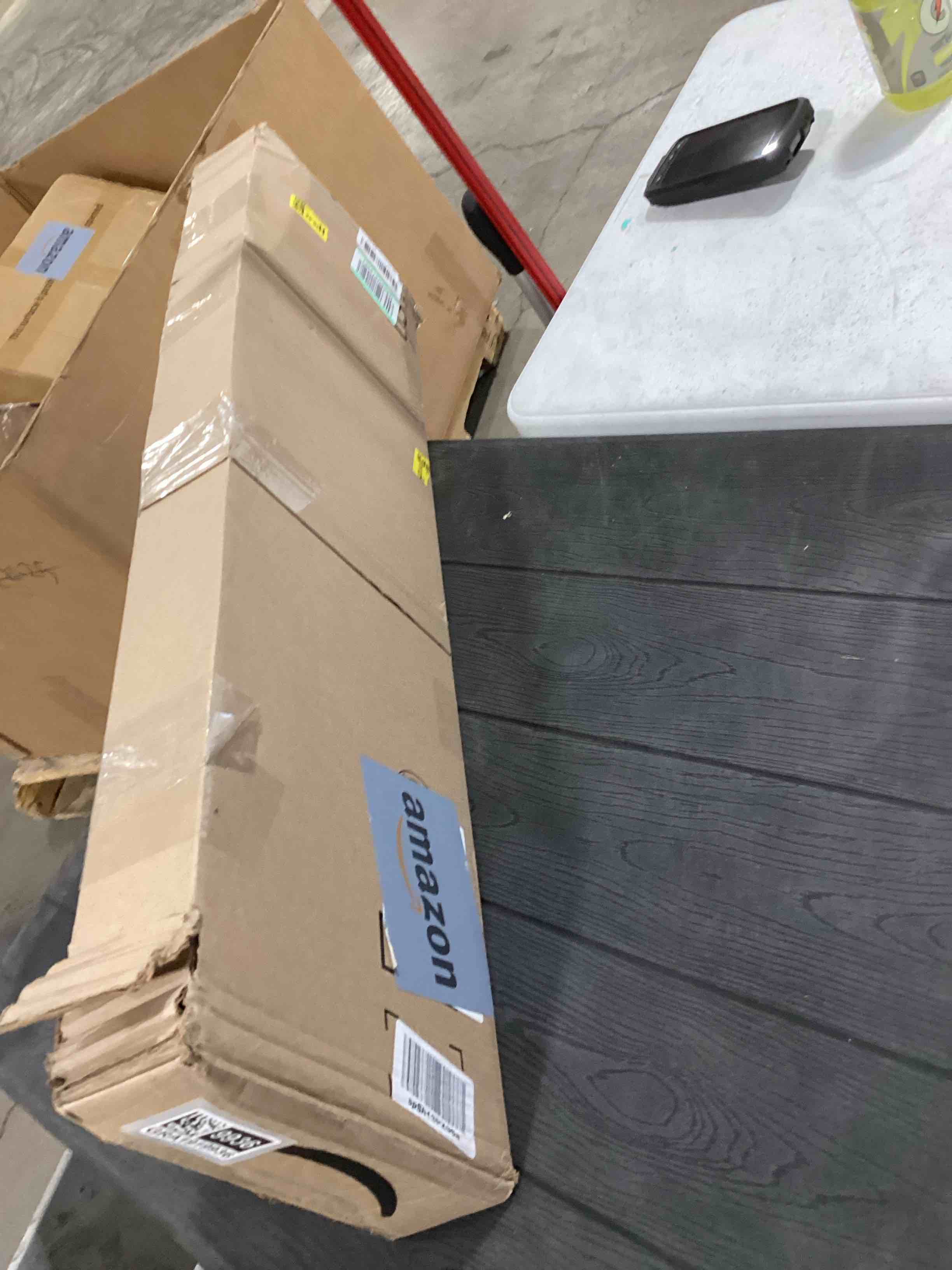 Condition photo showing As Is for 55 Inch Fireplace Mantel Shelf - 8 Inch Deep Rustic Solid Elm Wood Floating Shelf, Wall Mounted Farmhouse Display Shelf with Invisible Heavy Duty Metal Bracket, Natural