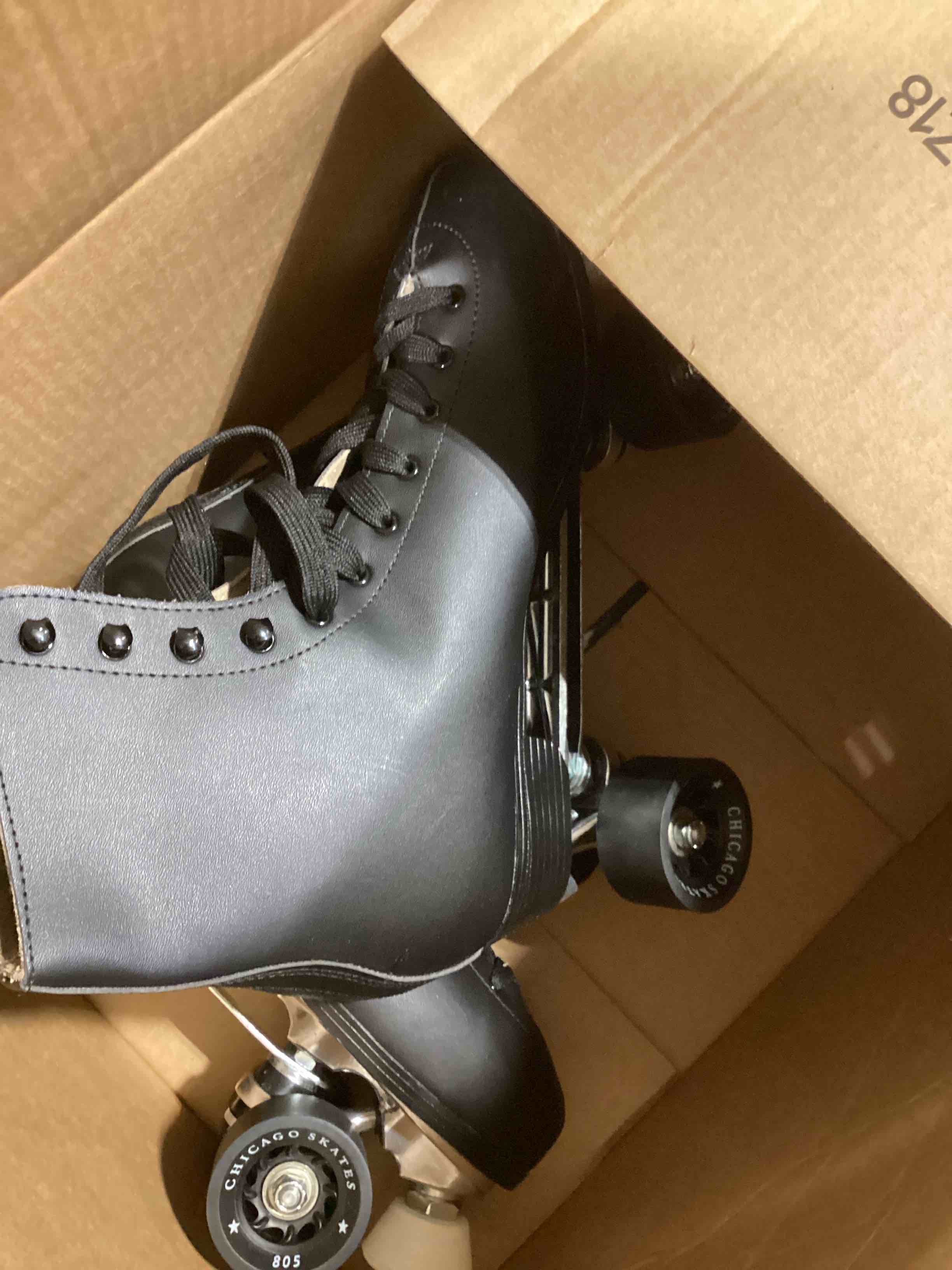 Condition photo showing Good Condition for chicago quad roller skates for girls & boys – durable, top performance indoor/outdoor use or roller derby - classic deluxe leather high-top boots with 60mm urethane wheels & semi-precision bearings black womens 14 / mens 13