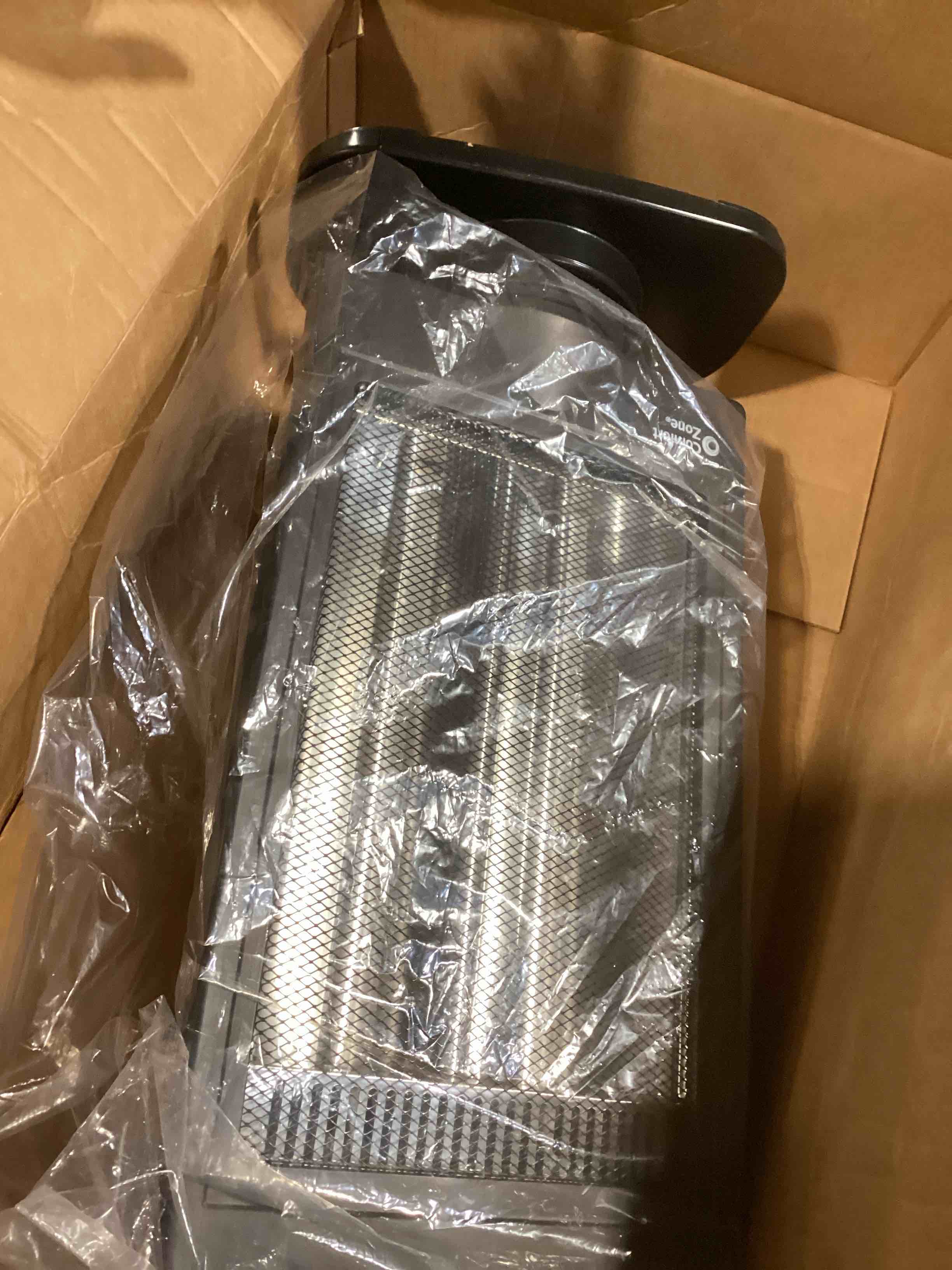 Condition photo showing As Is for Comfort Zone Oscillating Portable Space Heater, Flat Panel, Halogen, Infrared, Electric, Adjustable Tilt, Overheat Sensor, Stay-Cool, & Tip-Over Switch, Ideal for Home, Bedroom, & Office, 800W, CZHTV9