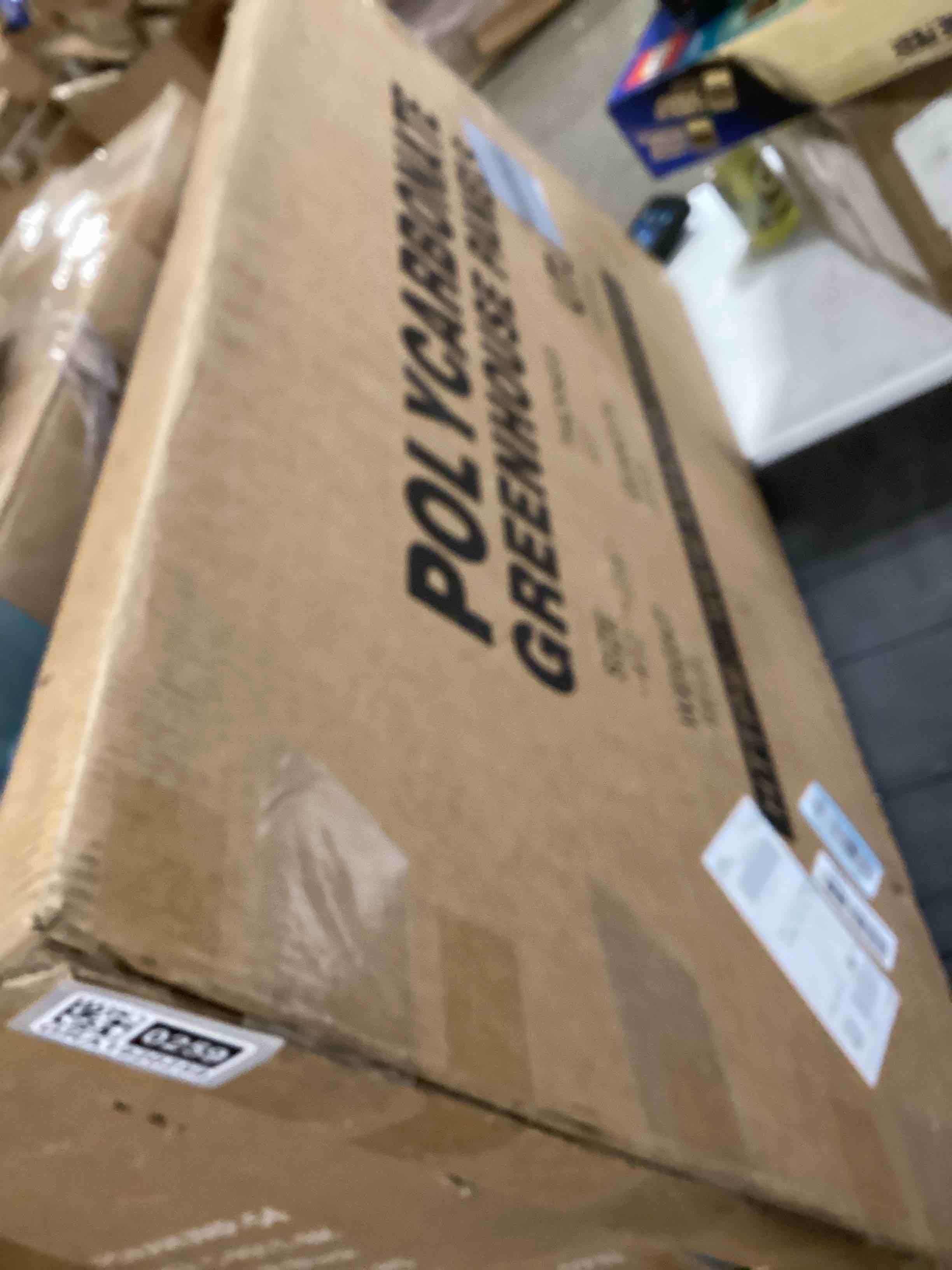 Condition photo showing As Is for UMIG 6 PCS 4'x 2'x 0.24'' Polycarbonate Greenhouse Panels, Twin-Wall Waterproof UV Protected Corrugated Plastic Roof Panels Sheets, Clear Replacement Panels for Greenhouse, Outdoor, Plant 4' x 2' x 0.24''-6 Pack