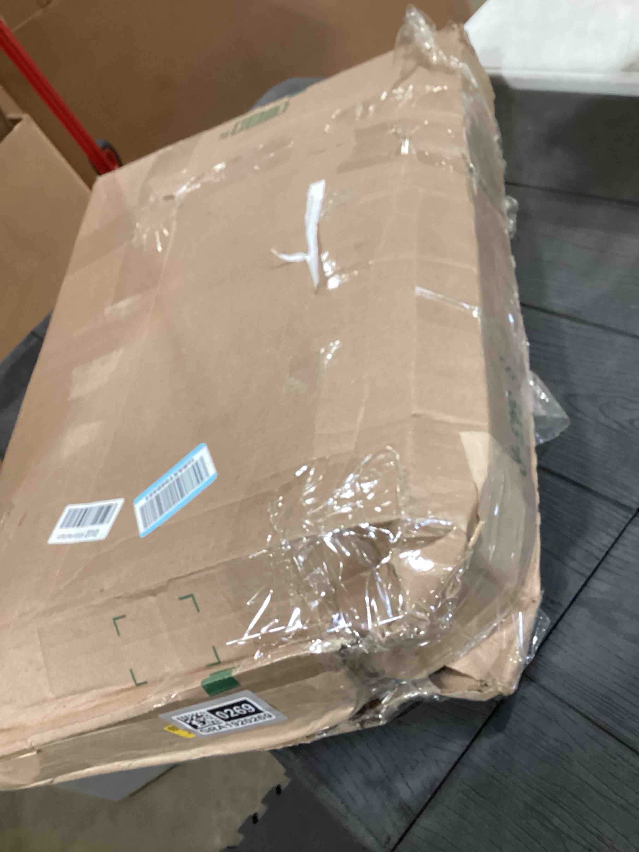 Condition photo showing As Is for Amazon Basics 3-Shelf Adjustable, Heavy Duty Storage Shelving Unit on 2'' PP Plastic Wheel Casters, Metal Organizer Wire Rack, 23.2" L x 13.4" W x 32.75" H, Black 3-Shelf Black