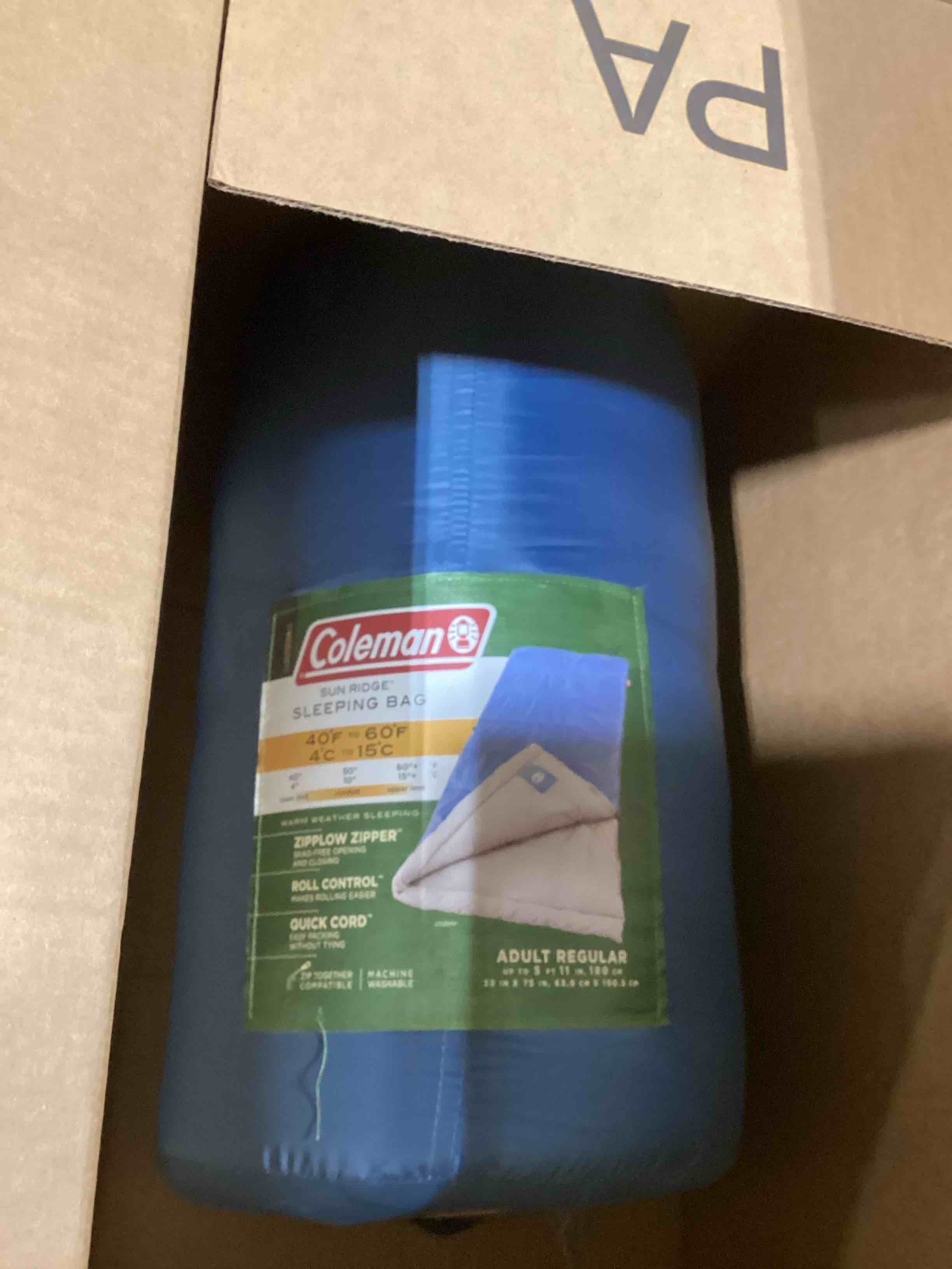 Condition photo showing Good Condition for Coleman Sun Ridge 40°F Cool-Weather Sleeping Bag, Lightweight Adult Sleeping Bag with Soft Trim & Draft Tube, Machine Washable