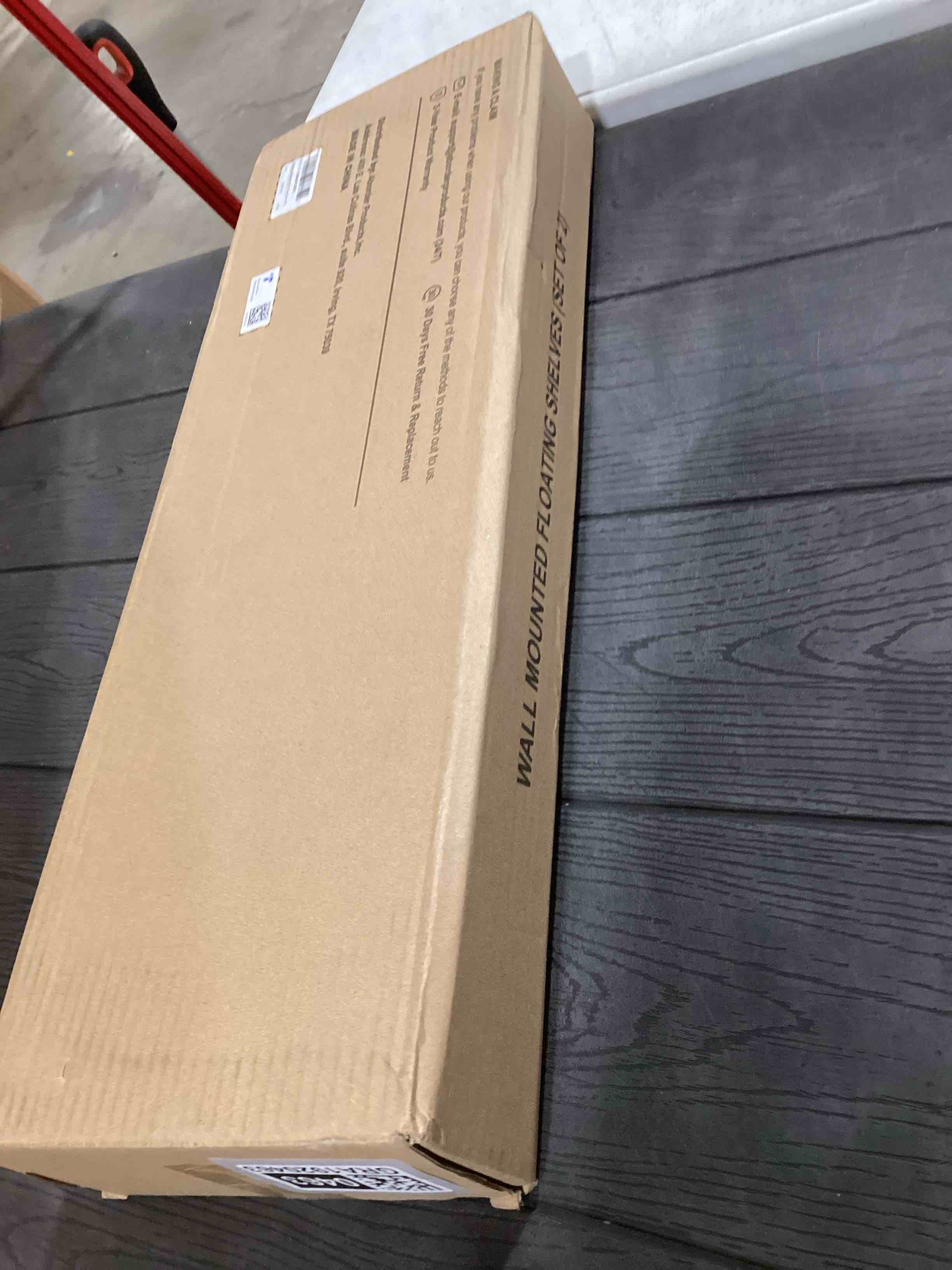 Condition photo showing As Is for BAYKA Floating Shelves, 22.5" Wall Mounted Wood Shelves for Bathroom, Bedroom, Living Room, Kitchen, Hanging Shelf for Books/Storage/Decor (Grey,Set of 2) D. Grey - Industrial Edge Style 22.5inches