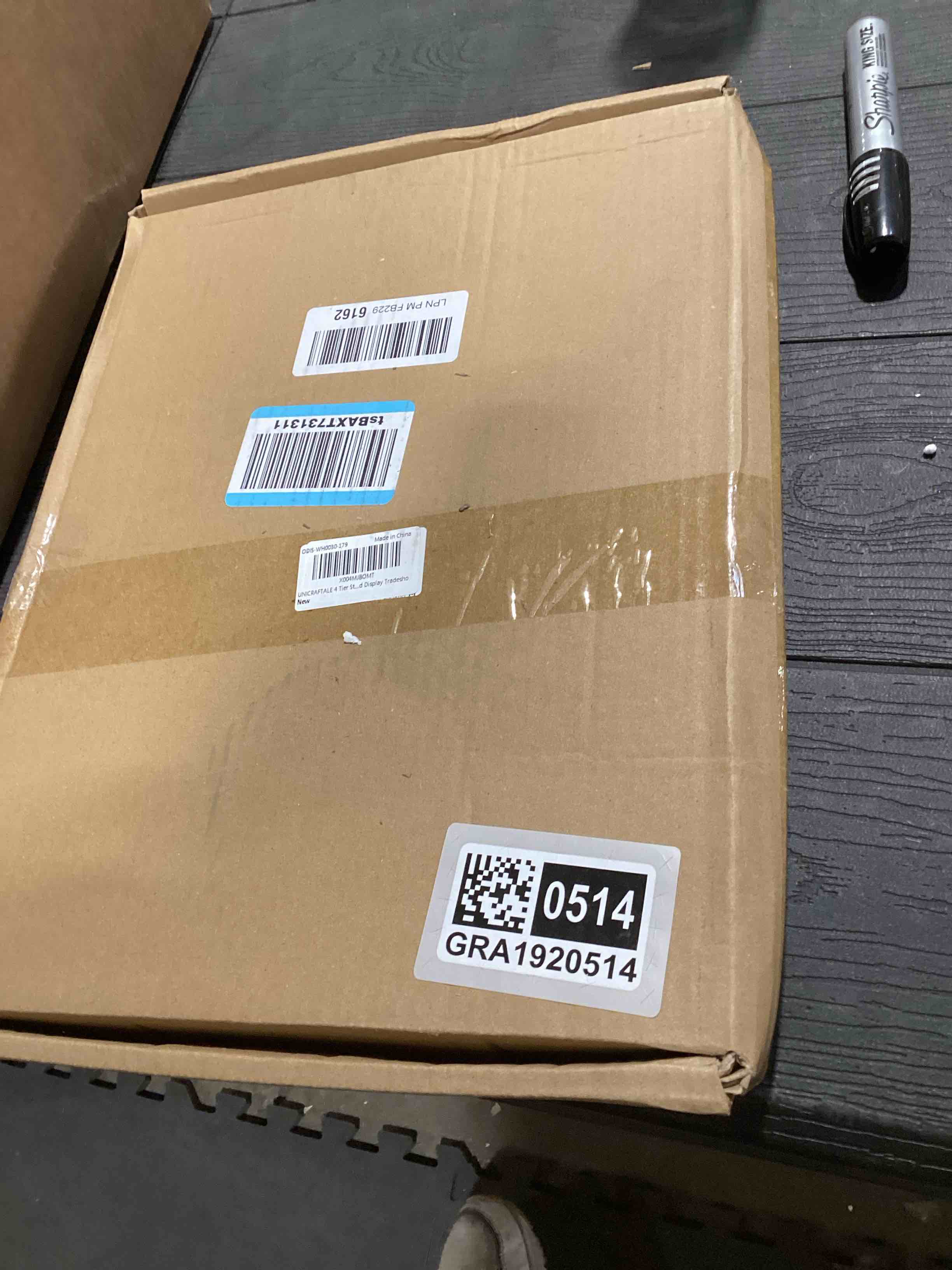 Condition photo showing As Is for UNICRAFTALE 4 Tier Sticker Display Stand for Vendors Wooden Small Card Display Rack 8 Shelf Portable Retail Vendor Display Stand Tabletop Display Stand for Greeting Card Display Tradeshows