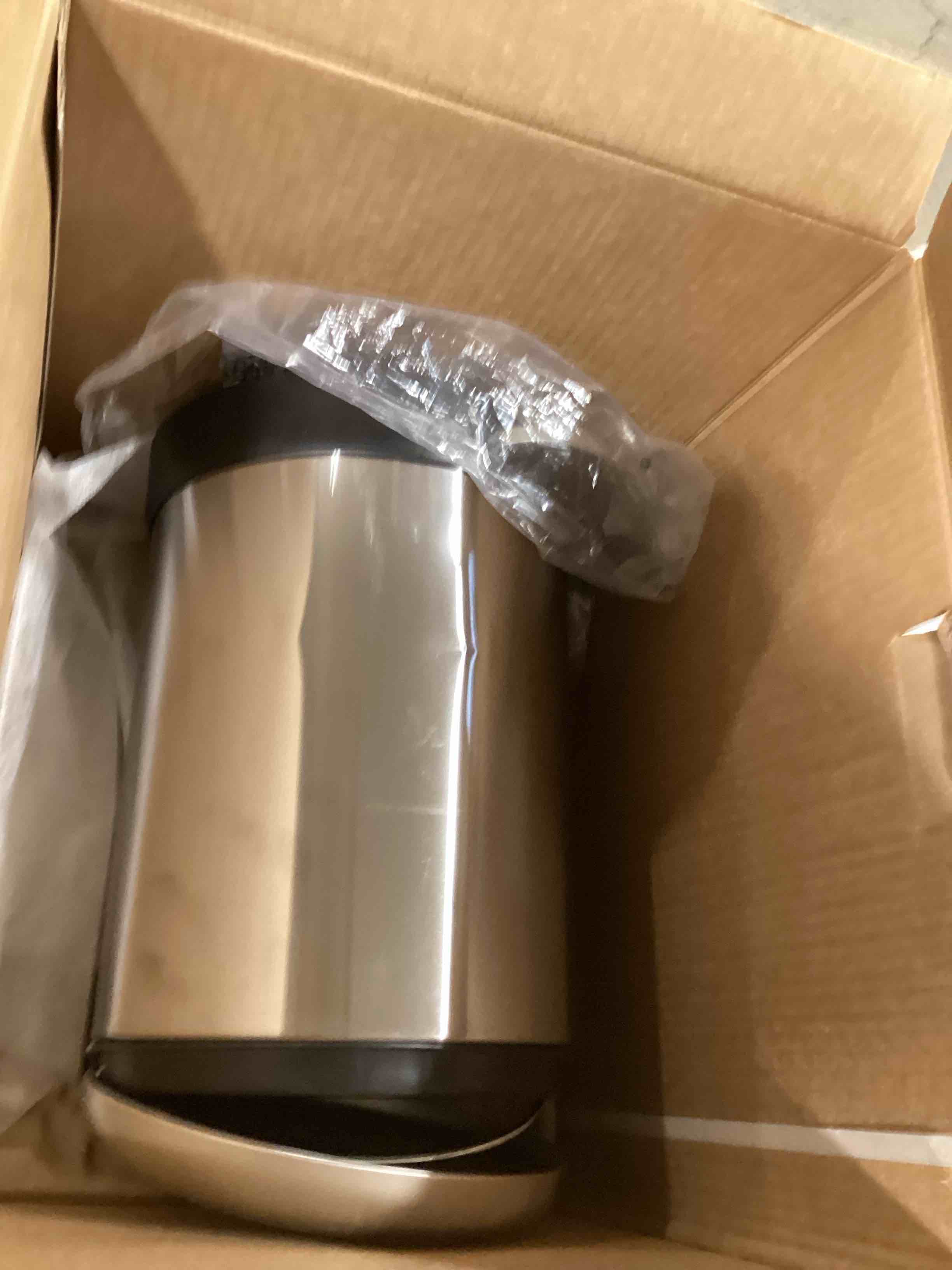 Condition photo showing As Is for simplehuman 4.5 Liter / 1.2 Gallon Round Bathroom Step Trash Can, Brushed Stainless Steel