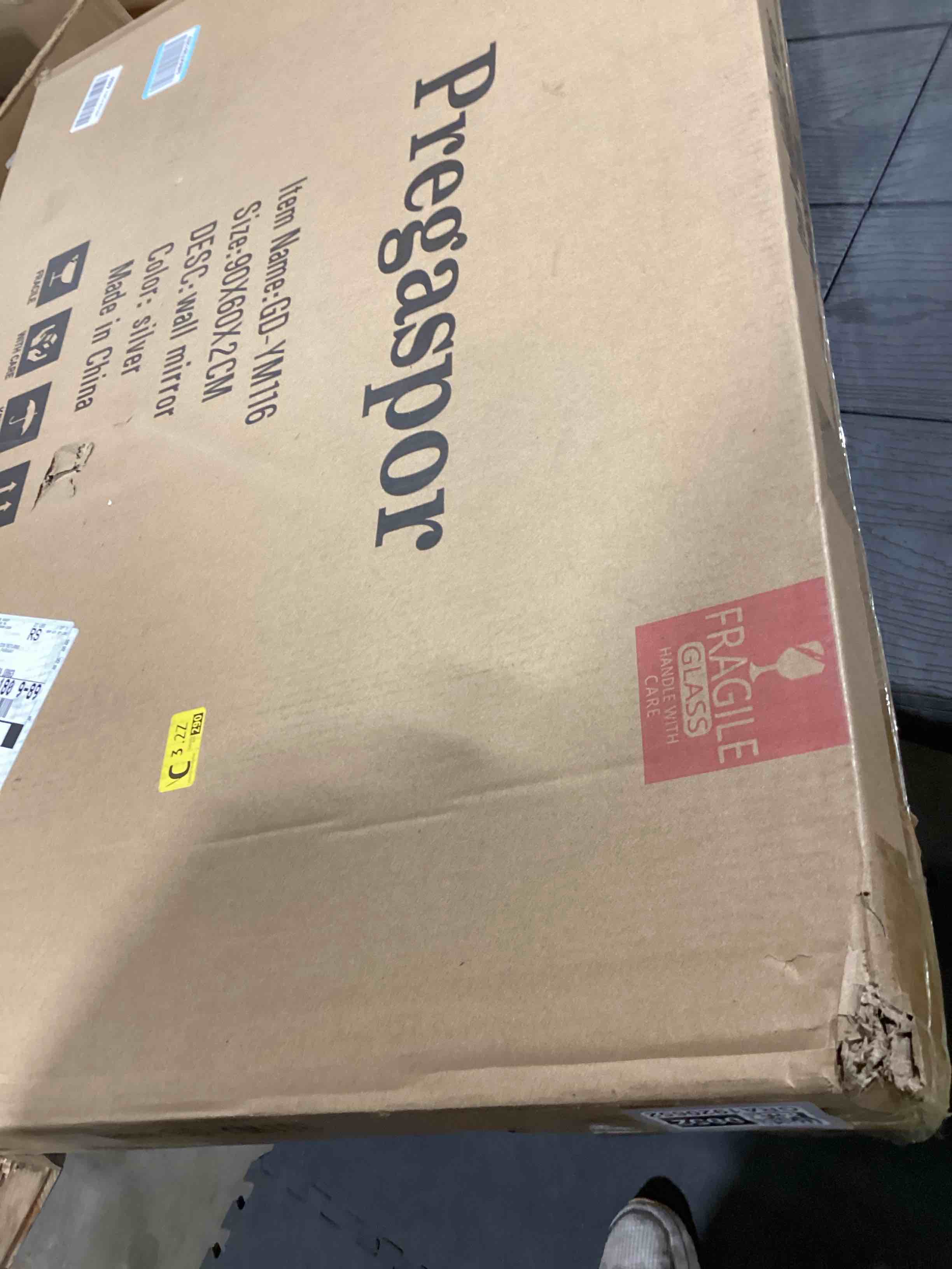 Condition photo showing As Is for Pregaspor Wall Mirror for Bathroom, 24" x 36" Rectangular Frameless Vanity Mirror, Polished Beveled for Over Sink Rectangle - 24" x 36"