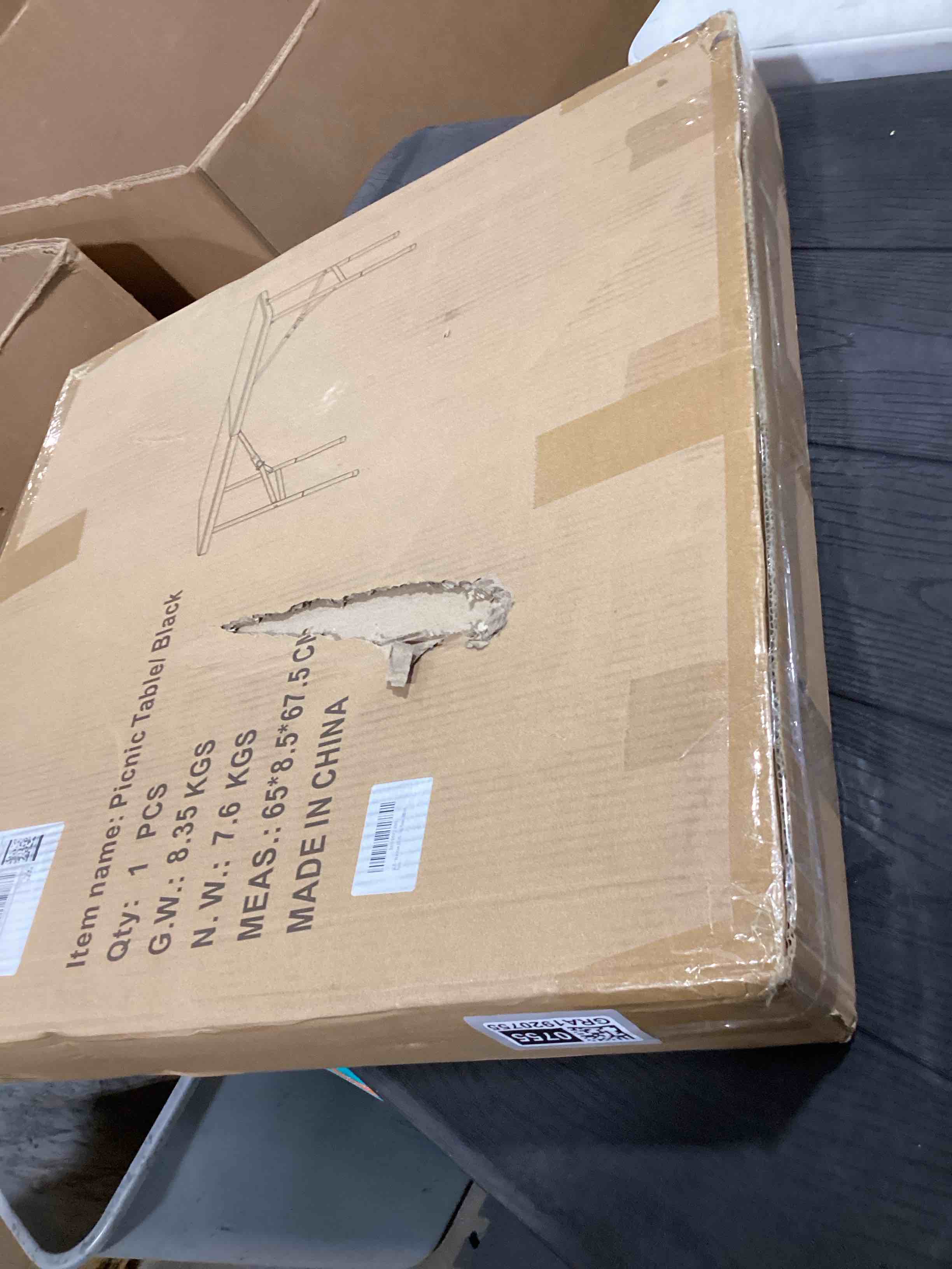 Condition photo showing Good Condition for 4 Ft Plastic Folding Table,Heavy Duty Portable Table for Indoor & Outdoor,Wood Grain Desktop & 350lbs Weight Capacity,Premium Solutions for Camping,Picnic,BBQ and Party 4FT-Black