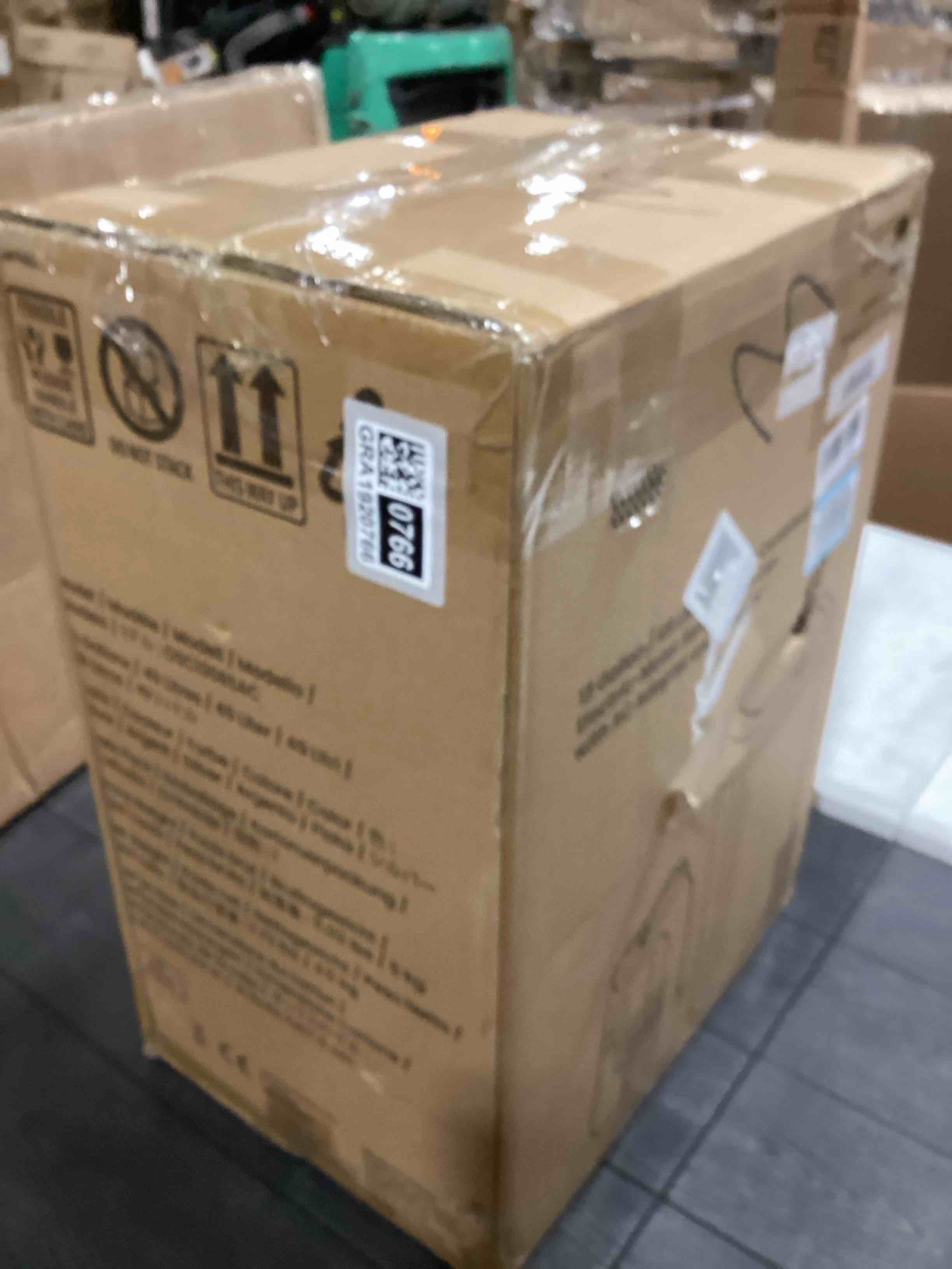 Condition photo showing As Is for SensorCan 50 Liter / 13 Gallon Kitchen Trash Can with AC Adapter & Odor Filter – Motion Sensor Stainless Steel Garbage Bin for Home, Office, Garage – Slim Oval Shape, Large Capacity Design Black and Silver