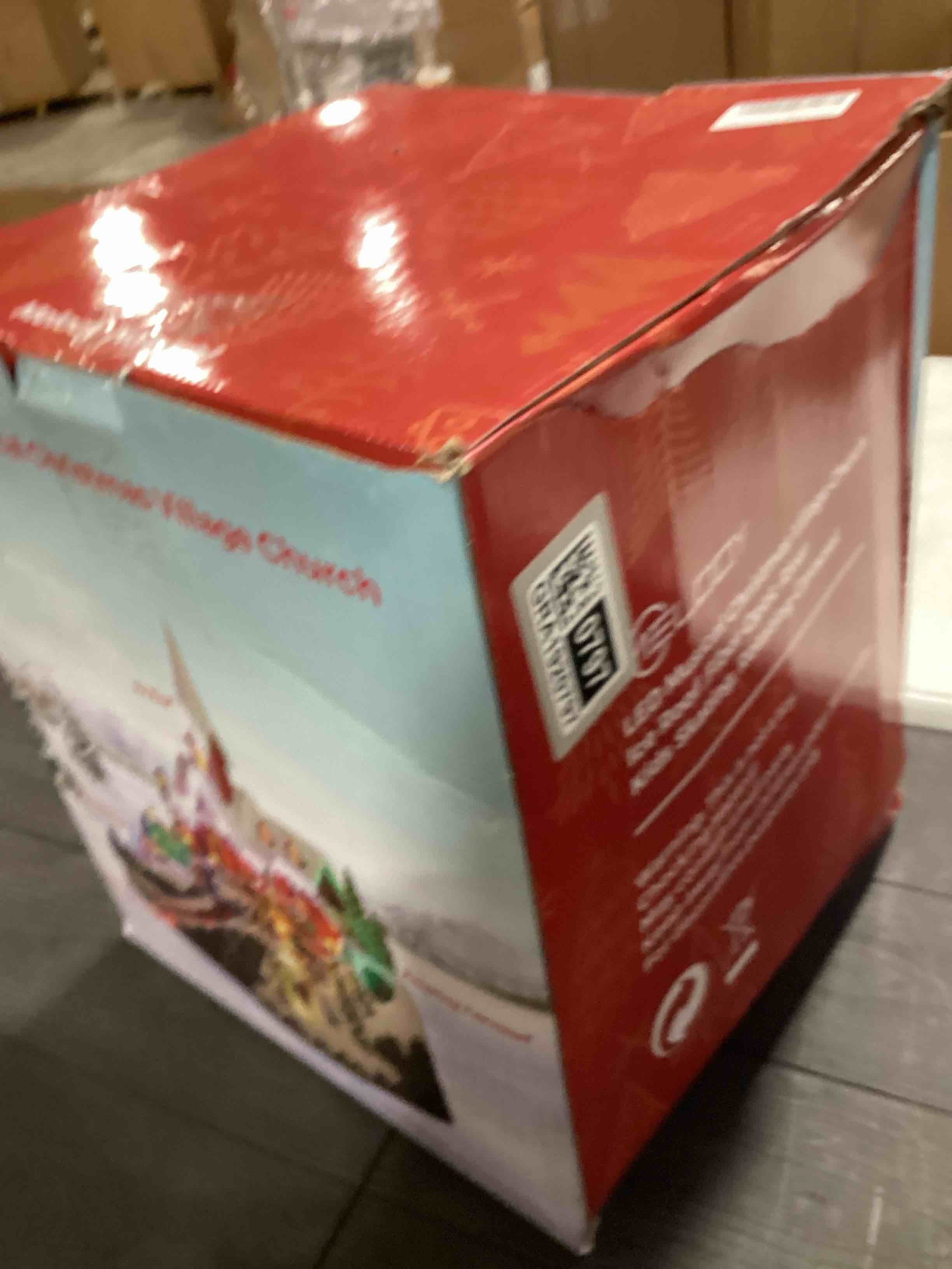 Condition photo showing As Is for 15" Christmas Village Church House - Animated Winter Scene with Turning Skaters, Rotating Carousel, Fiber Optic Lights, and Music for Christmas Home Decor Gift - Adapter Included