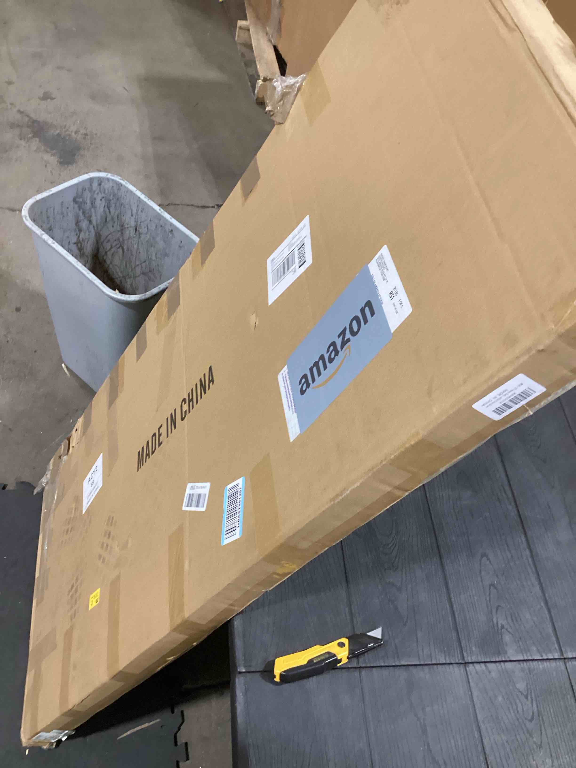 Condition photo showing As Is for IAE Floating Wall Mounted Folding Table Desk with Pine Wood,55" x 22" Folding Workbench,Fold Down Wall Mounted Foldable Desk with Shelf Brackets,Laundry Table for Home,Dining,Office,Kitchen,Brown Brown 55*22*10 Inch