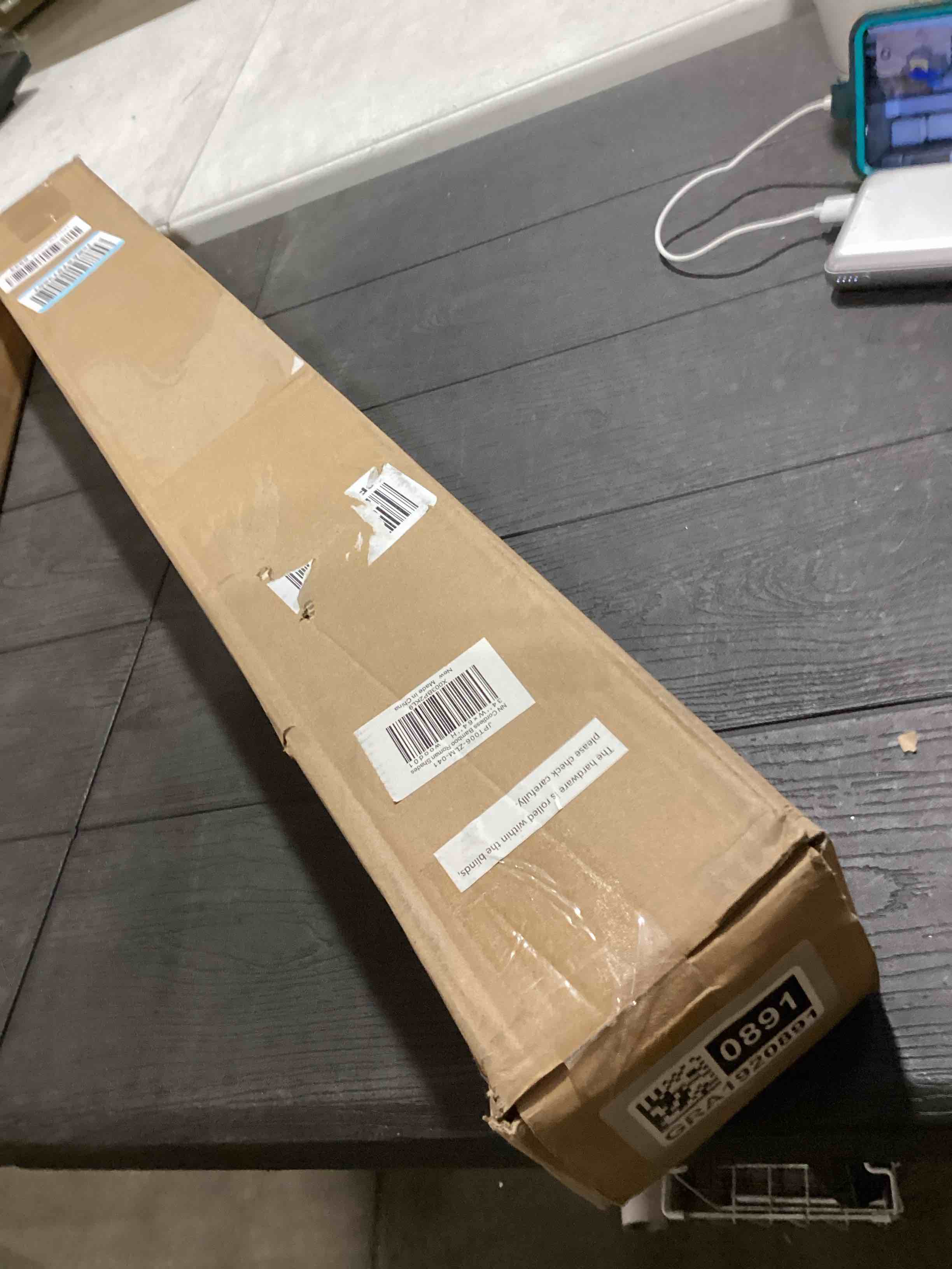 Condition photo showing Good Condition for LazBlinds No Tools No Drill Cordless Bamboo Roman Shades, Light Filtering Window Treatment, Roll Up Bamboo Blinds for Windows 34'' W x 64'' H, Wood Light Filtering-wood01 34" W x 64" H