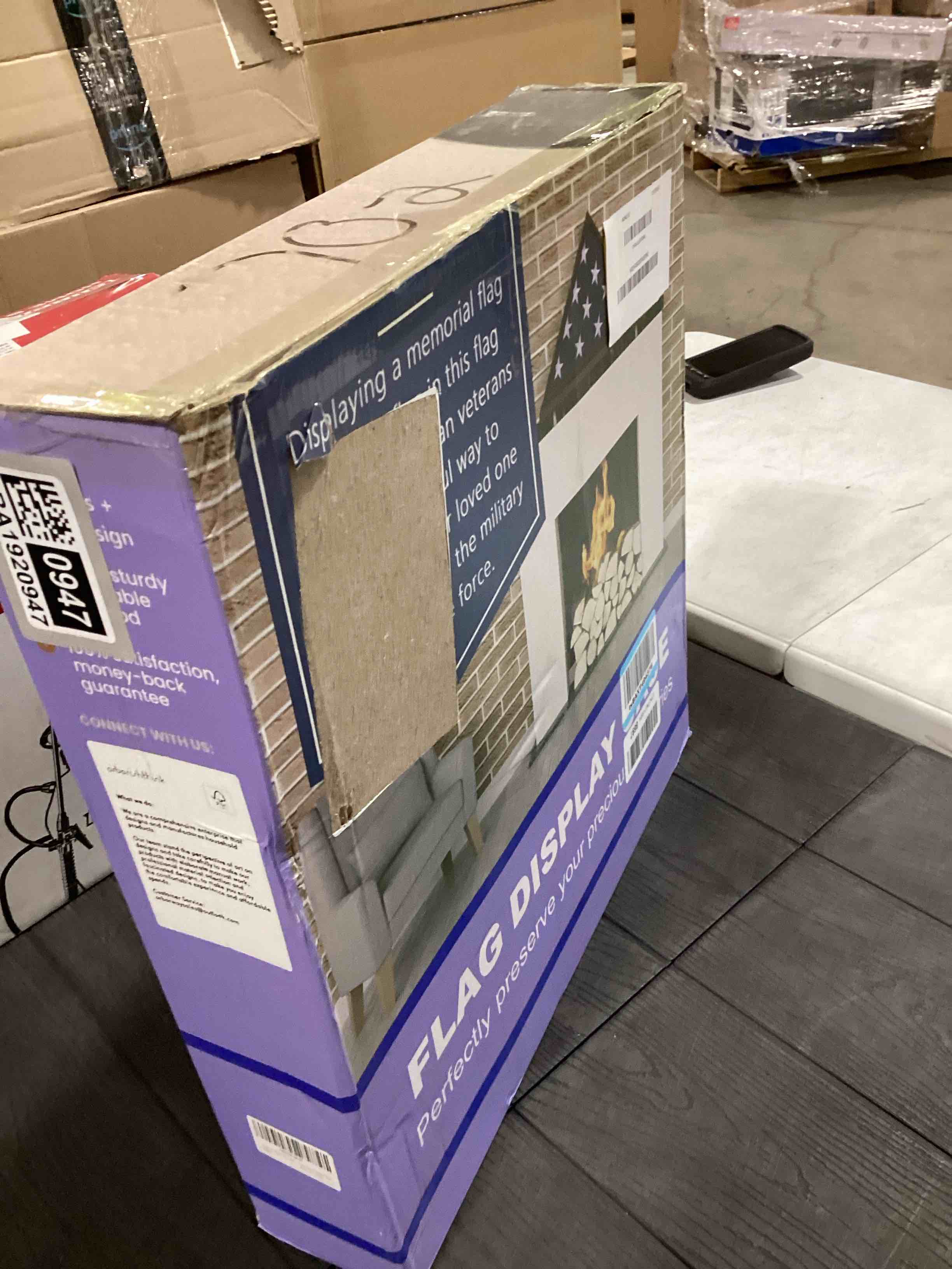 Condition photo showing As Is for Premium Flag Display Case for Burial Flag - Military Shadow Box for 5x9.9 Veteran Burial Flag, Solid Wood Wall Mounted Flag Holder with Transparent Glass Front - Memory Box for Veteran Funeral Flags 5"x9"-Cherry