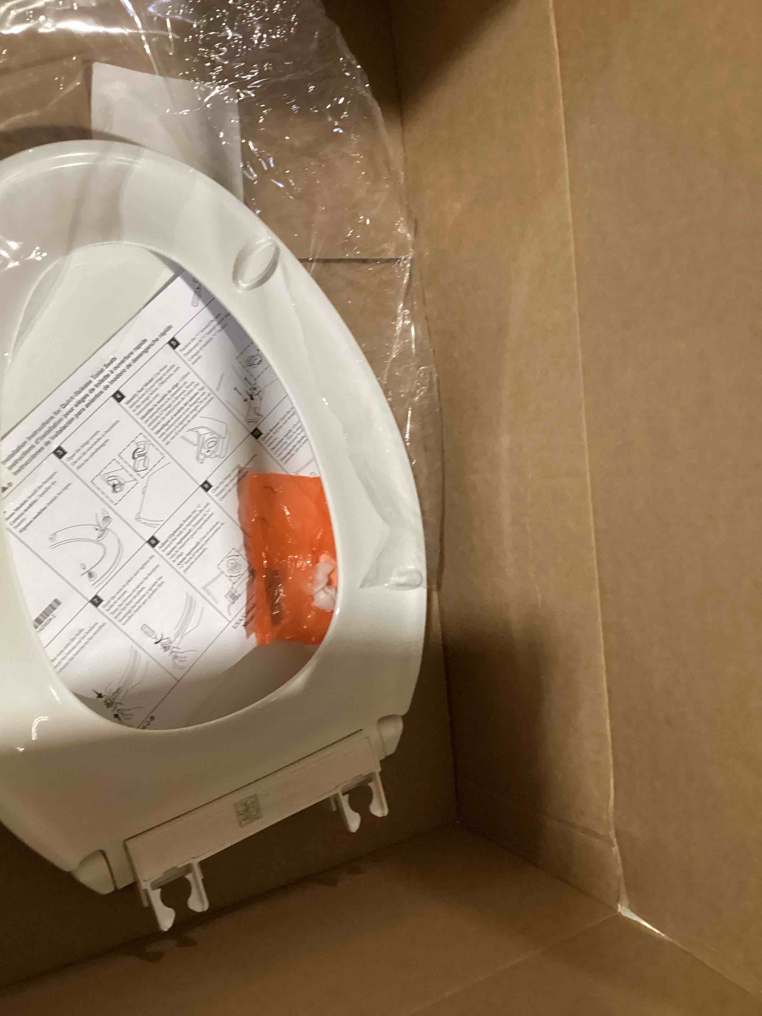 Condition photo showing As Is for KOHLER K-4774-0 Brevia Elongated White Toilet Seat with Quick-Release Hinges And Quick-Attach Hardware For Easy Clean, White
