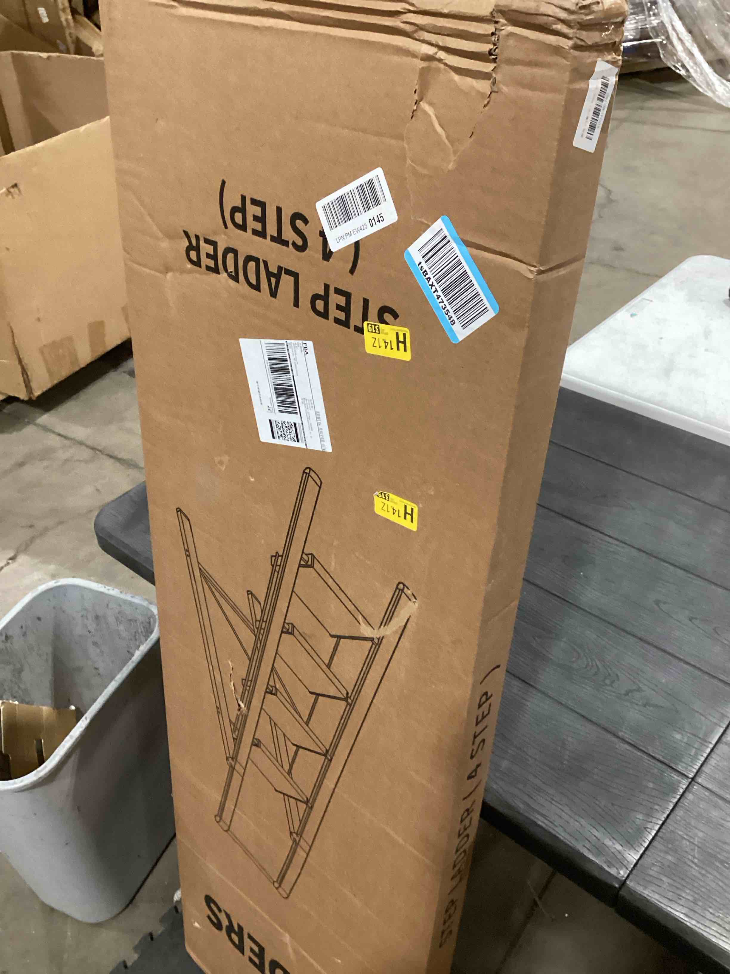 Condition photo showing Good Condition for HillhutApex 3 Step Foldable Aluminum Step Ladder with Handgrip, Anti-Slip Pedal, 330lbs Capacity, Lightweight & Portable for Home, Kitchen, Office, Garage (Walnut) Walnut 3 Step