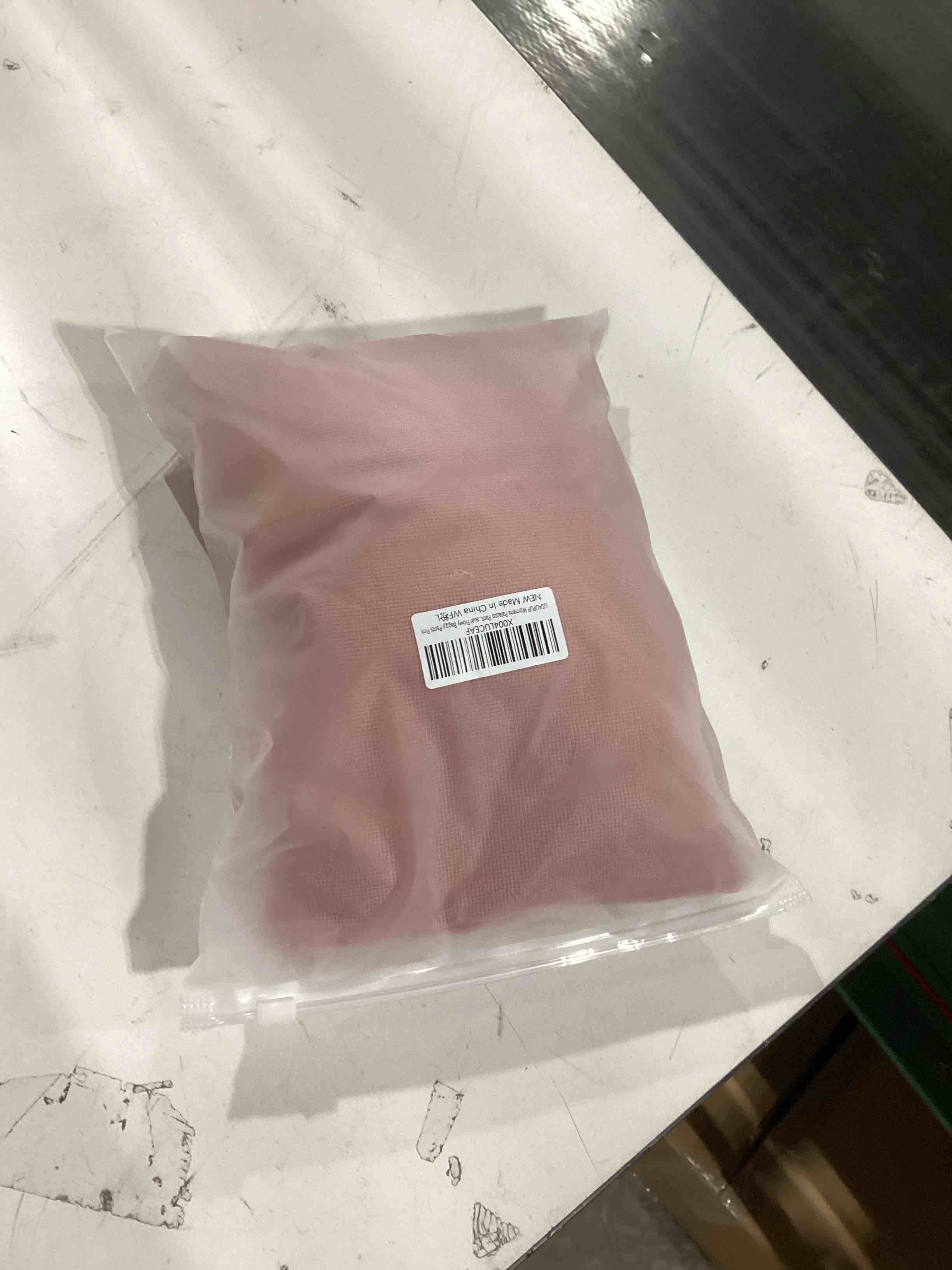 Condition photo showing As Is for Womens Waffle Wide Leg High Waisted Palazzo Pants Casual Work Beach Lounge Trousers with Pockets Small Pink