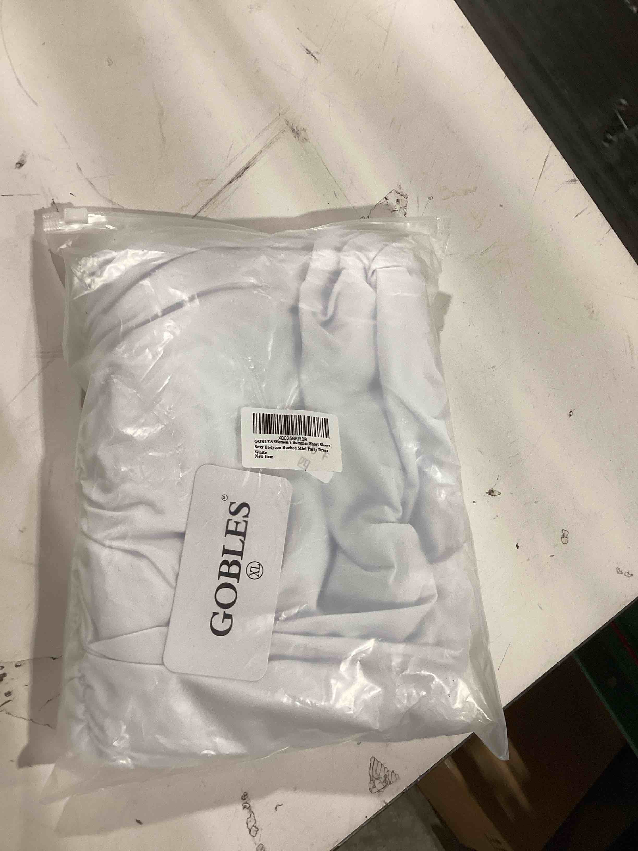 Condition photo showing Good Condition for GOBLES Women's Summer Short Sleeve Sexy Bodycon Ruched Mini Party Dress X-Large White