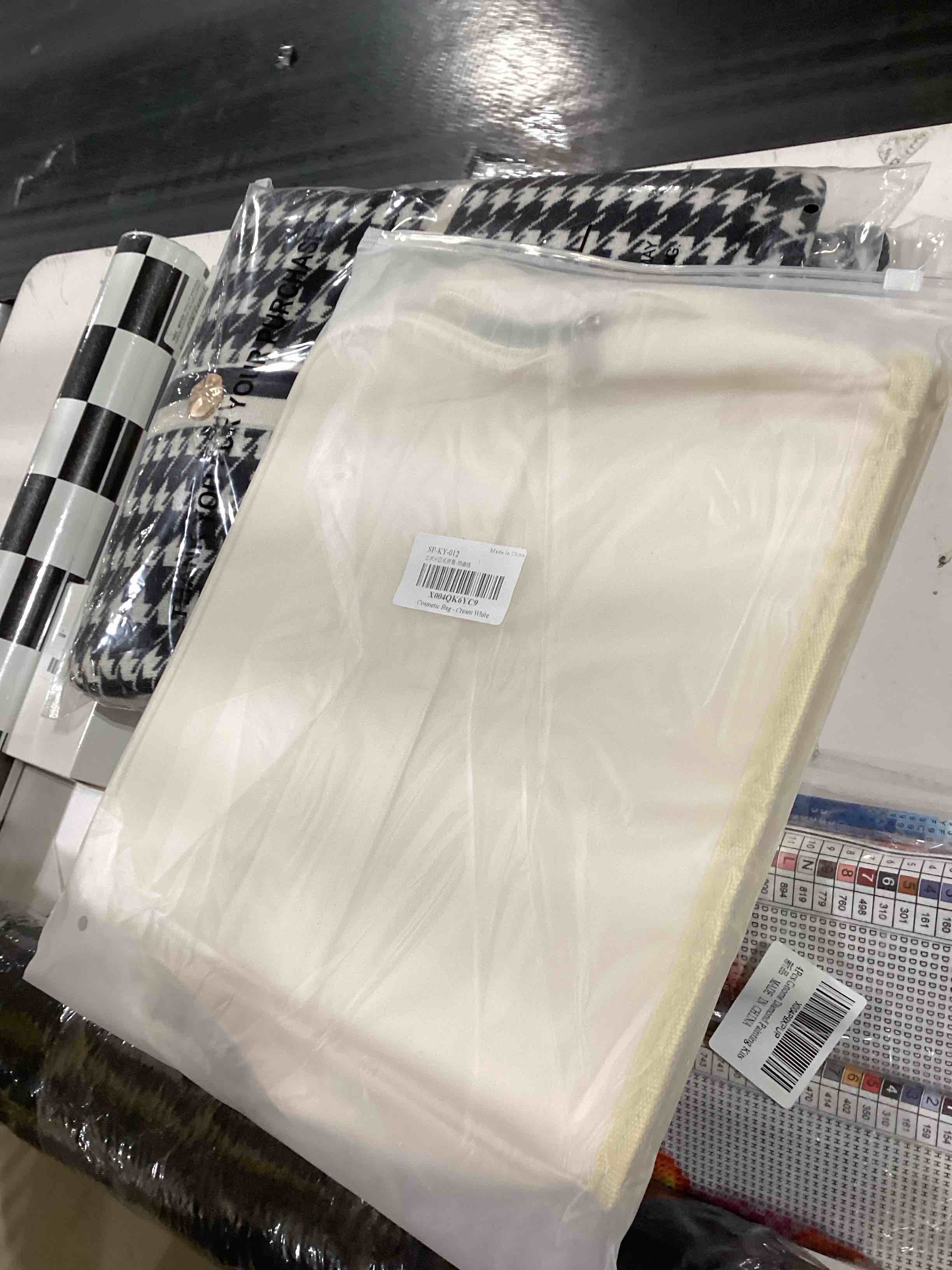 Condition photo showing As Is for 2025 Standing Makeup Bag Waterproof, PU Makeup Organizer with Mirror, Large Capacity Cosmetic Bag Portable, Multi Purpose Make up Bag, Travel Essentials Travel Toiletry Bag for Women White