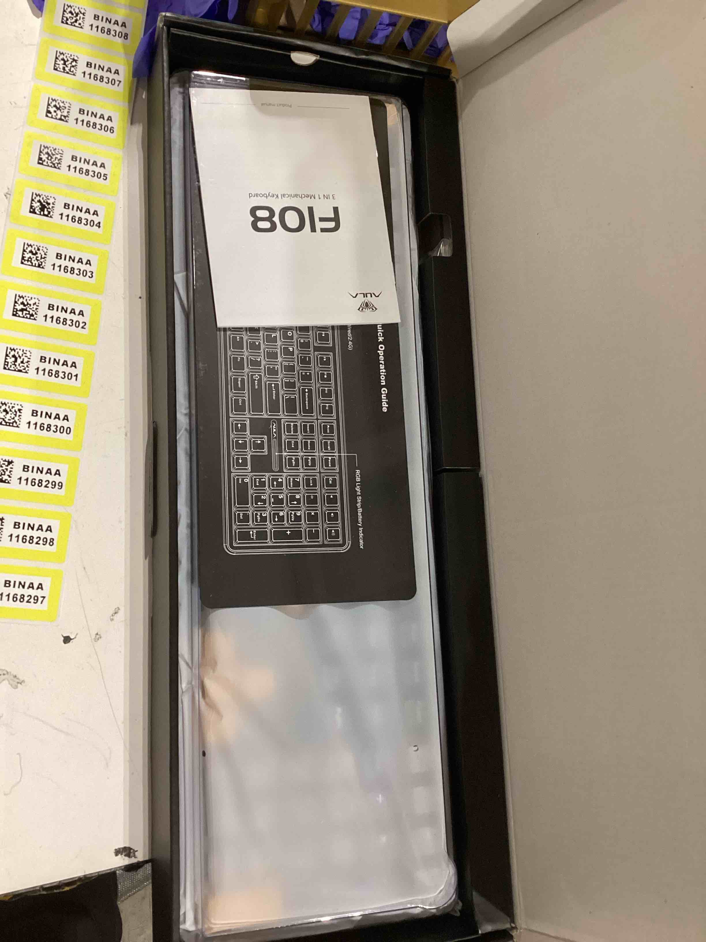 Condition photo showing As Is for AULA F108 PRO - Wireless Mechanical Keyboard with Screen&Knob,Hot Swappable Gaming Keyboard with 8000mAh Battery,Pre-lubed Switches,RGB Backlit,PBT Keycaps Creamy Sounding Computer Keyboards,104 Keys