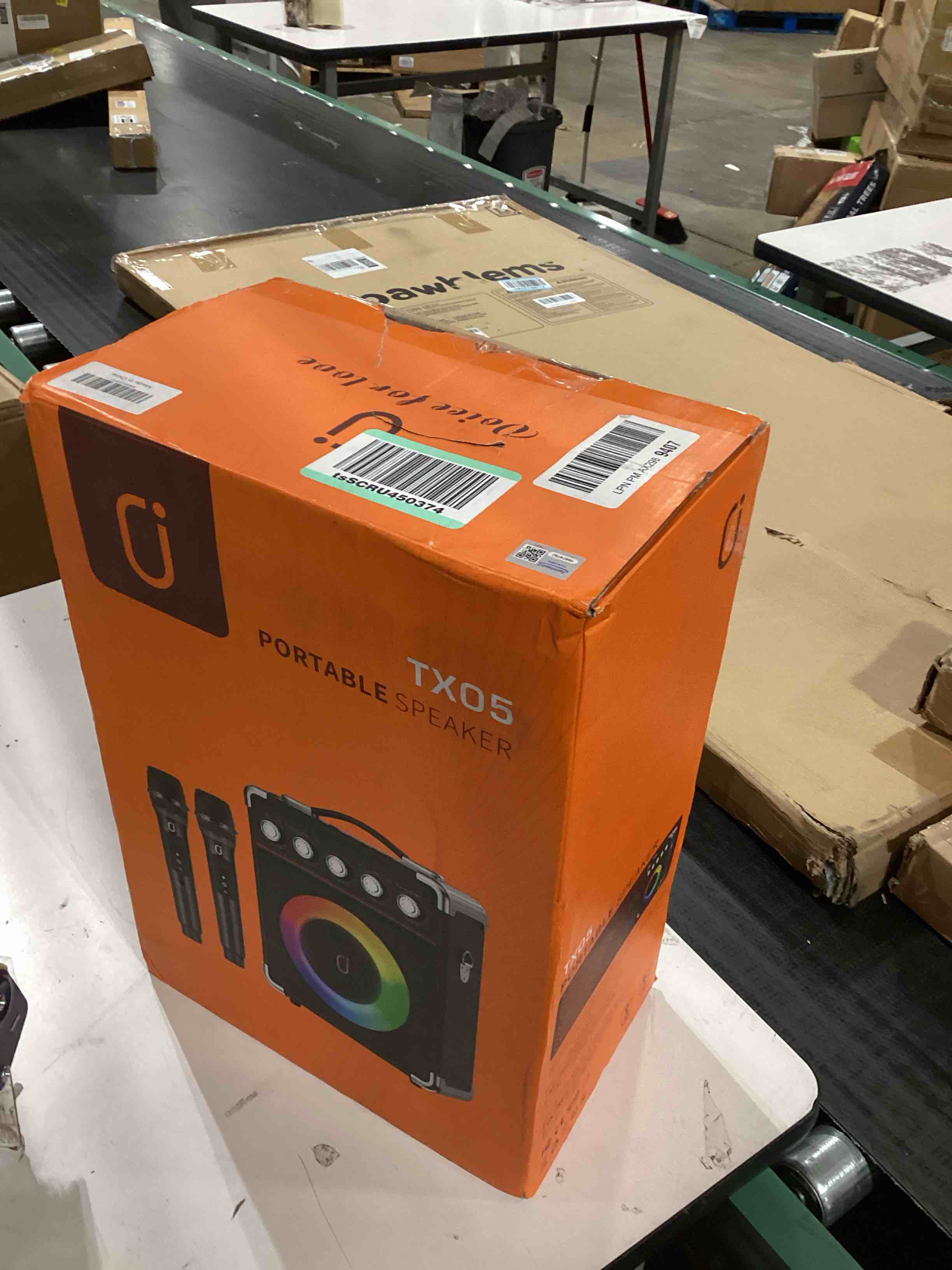 Condition photo showing Good Condition for Karaoke Machine with 2 Microphones: HWWR Portable Karaoke Machine for Adults Kids, Party Bluetooth Speaker with Bass/Treble Adjustment, PA System with Remote Control/LED Lights, Support REC/USB/AUX TX05 karaoke machine