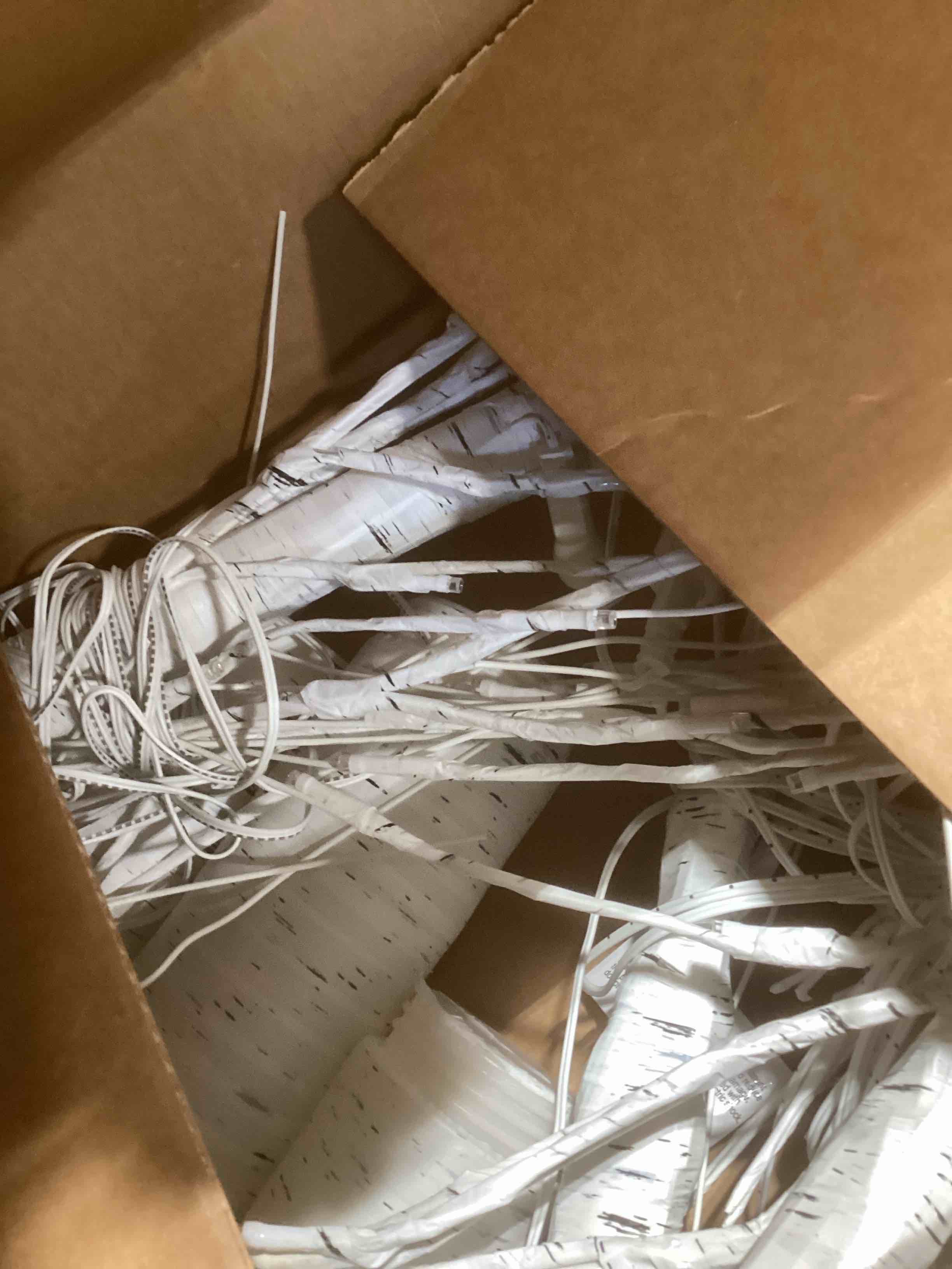 Condition photo showing As Is for iBaycon 4FT 6FT and 8FT Birch Trees, Set of 3 Lighted Birch Tree LED Artificial Tree with 8 Modes Timer, Prelit Light Up Trees for Indoor and Outdoor Party Holiday Christmas Decorations 4FT+6FT+8FT Warm White