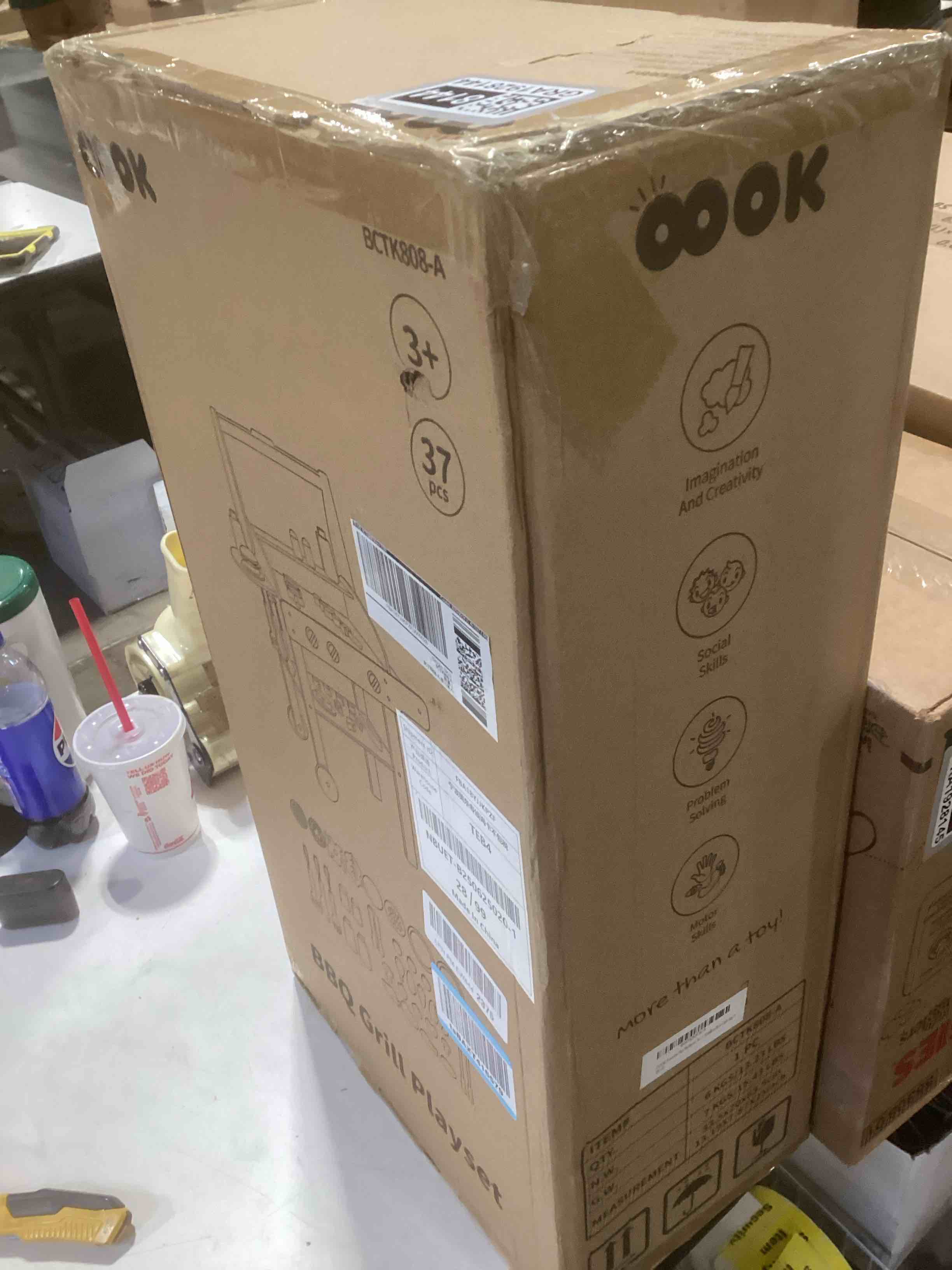 Condition photo showing Good Condition for OOOK Wooden Play Barbecue Toy Grill, Kids Grill Playset with Toy Food and Grilling Tools, Play Kitchen Accessories for Toddlers Boys Girls Age 3+ Style 1