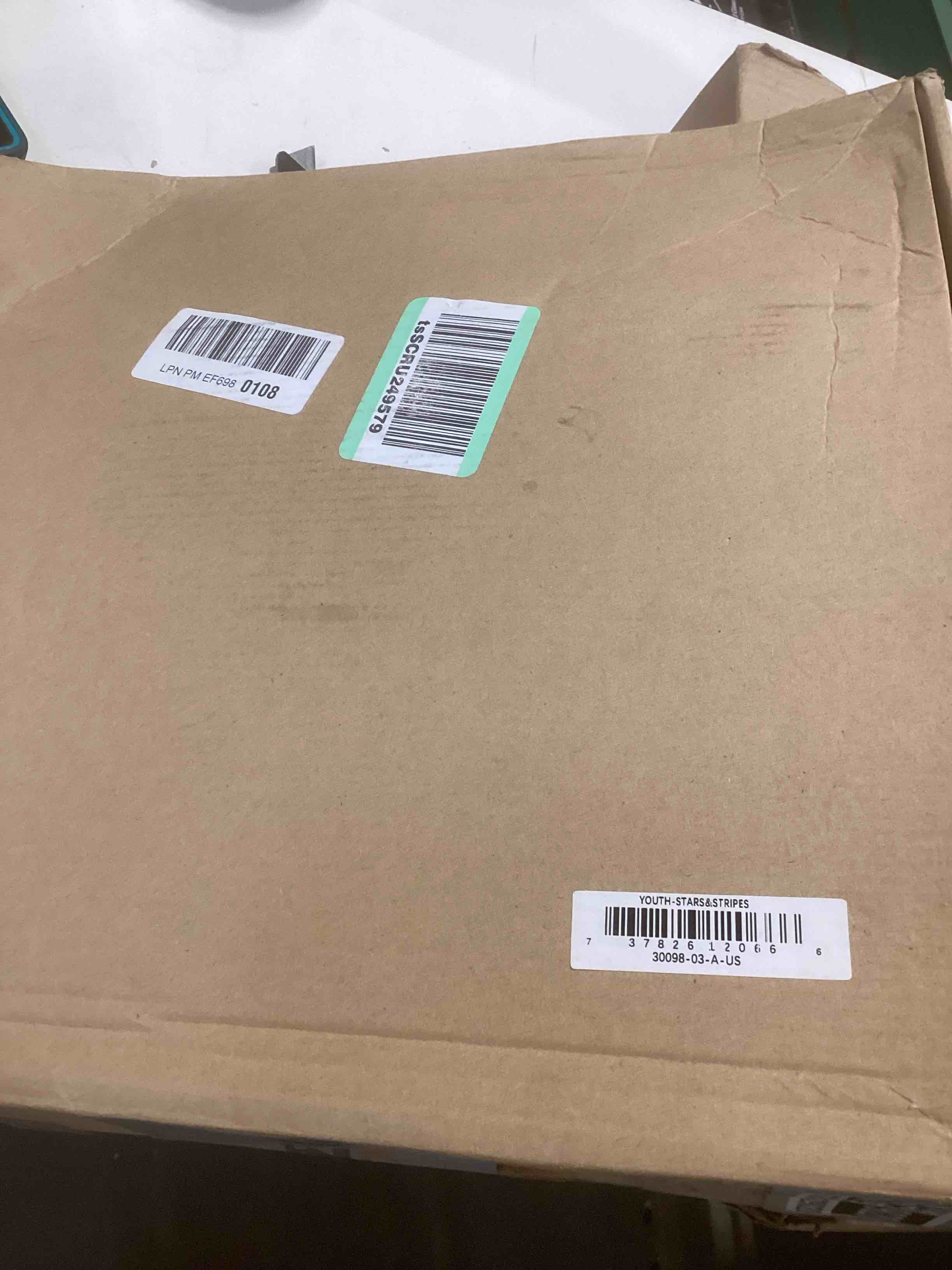 Condition photo showing Good Condition for Sportstuff Type III Life Jacket US Coast Guard Approved Open Sides with 3 Body Belts & Buckles Quick Dry Fabric, Secure Fit, Comfortable Stars & Stripes Jacket Youth