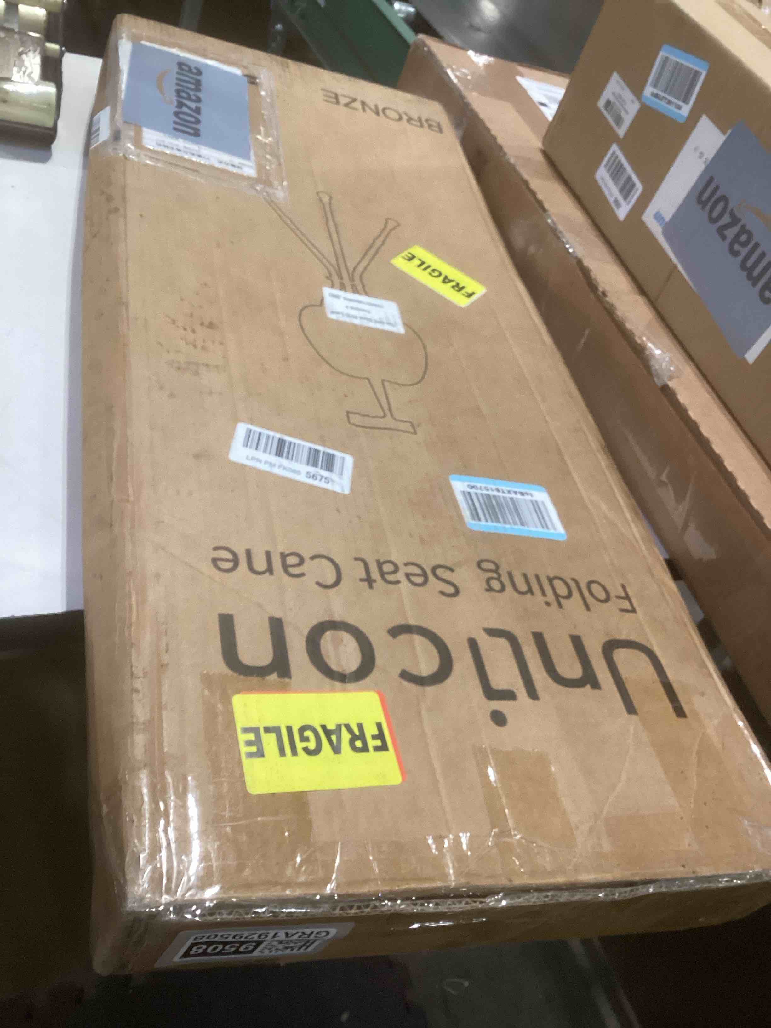 Condition photo showing Good Condition for UNLICON-Brown Folding Cane Stool with Seat – Lightweight Adjustable Walking Cane for Seniors, Ergonomic Design, 330 lbs Capacity, Portable and Convenient Cane Chair with Anti-Slip Feet