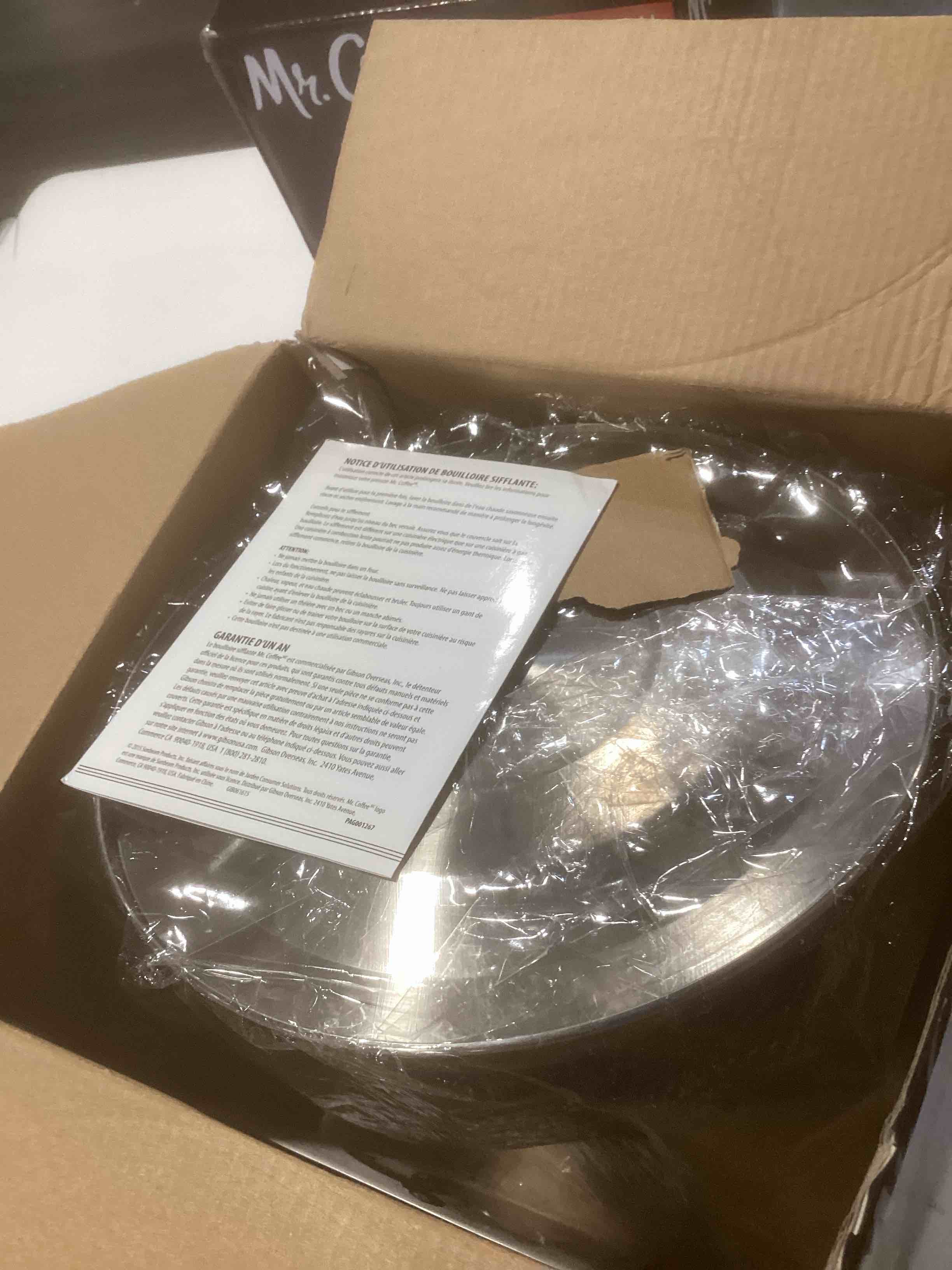 Condition photo showing As Is for Mr. Coffee Clarefield 2.4 Qt Whistling Tea Kettle – Matte Black Stovetop Water Kettle with Lid, Heat-Resistant Nylon Handle and Knob, Stainless Steel Trim 2.4 Quarts Matte Black