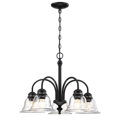 project source fallsbrook 5 -light matte black clear glass steel chandelier