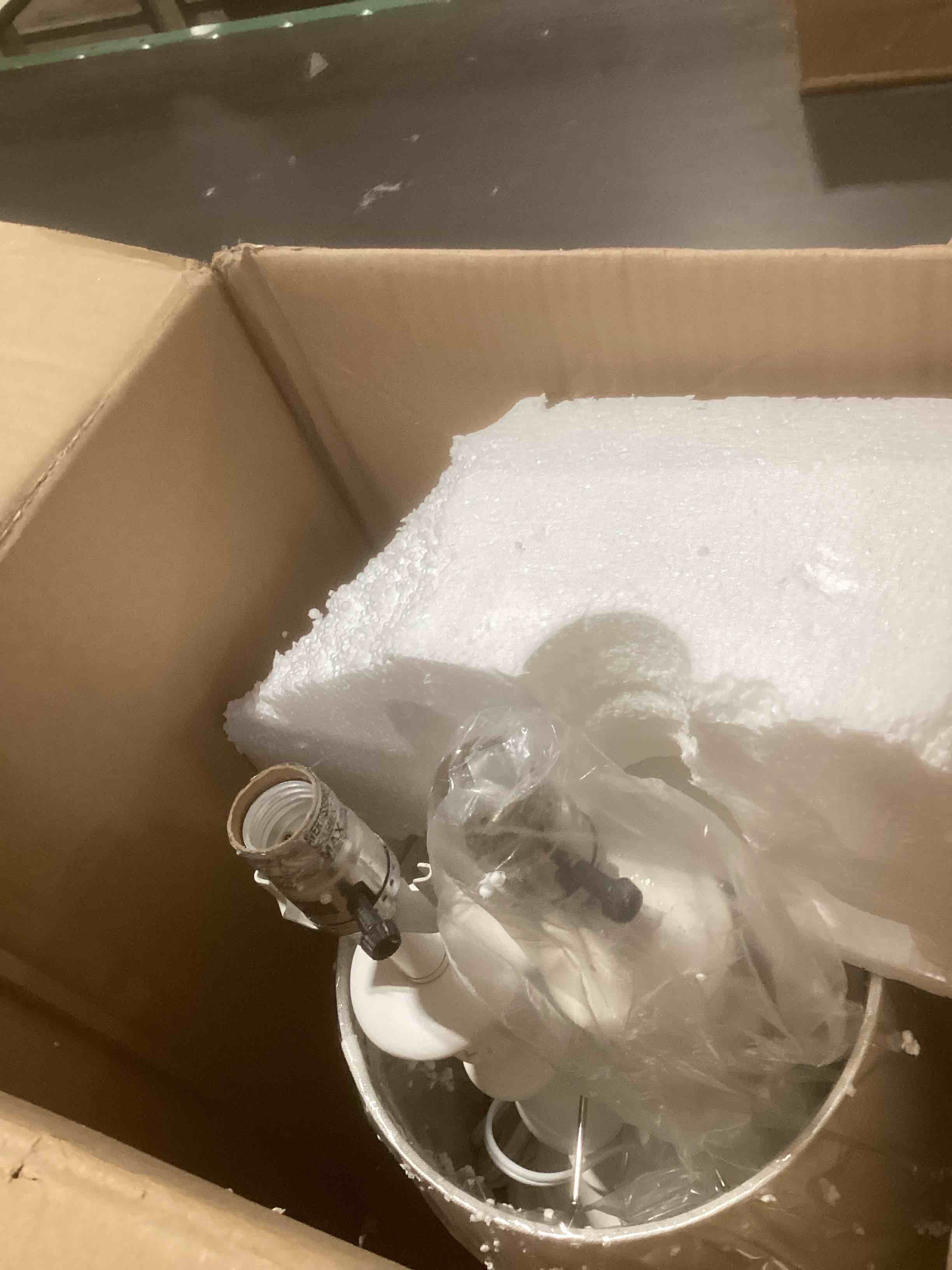 Condition photo showing As Is for Aspen Creative 40256-04-2, 23-3/4" H Table Lamp White Ceramic Body, Size: 11" L x 11" W x 23-3/4" H, E26 Socket, Set of 2