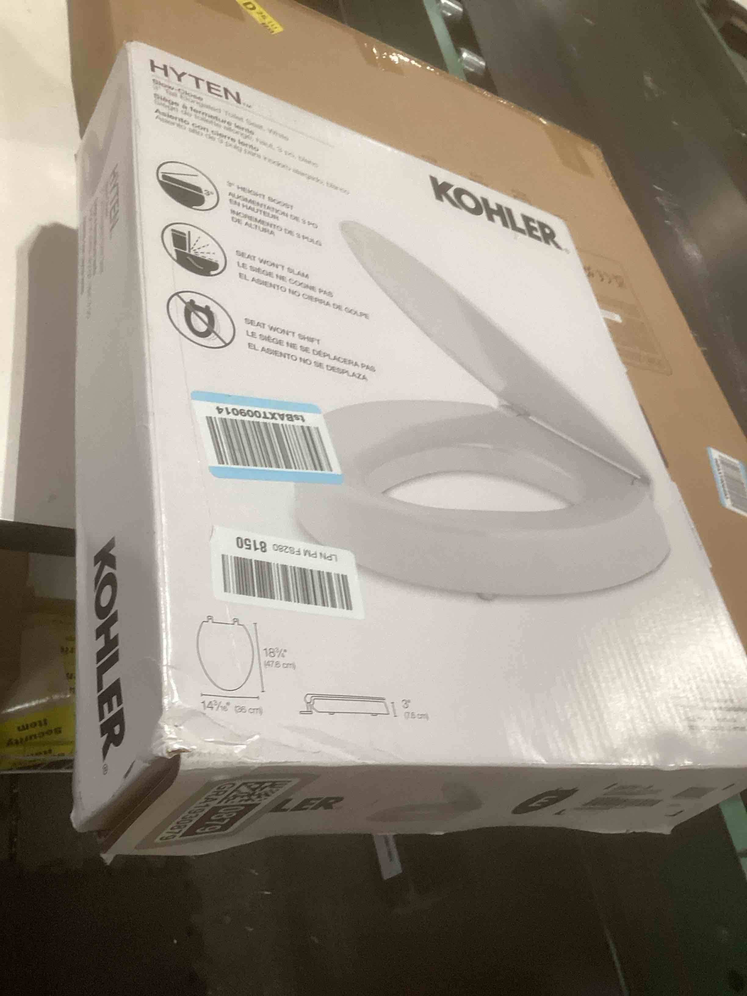 Condition photo showing Good Condition for KOHLER 25875-0 Hyten 3" Height, Elevated Soft Close Elongated Toilet Seat, Contoured Seat with Grip-Tight Bumpers, Quick-Attach Hardware, No Slam Toilet Seat, White White Elongated