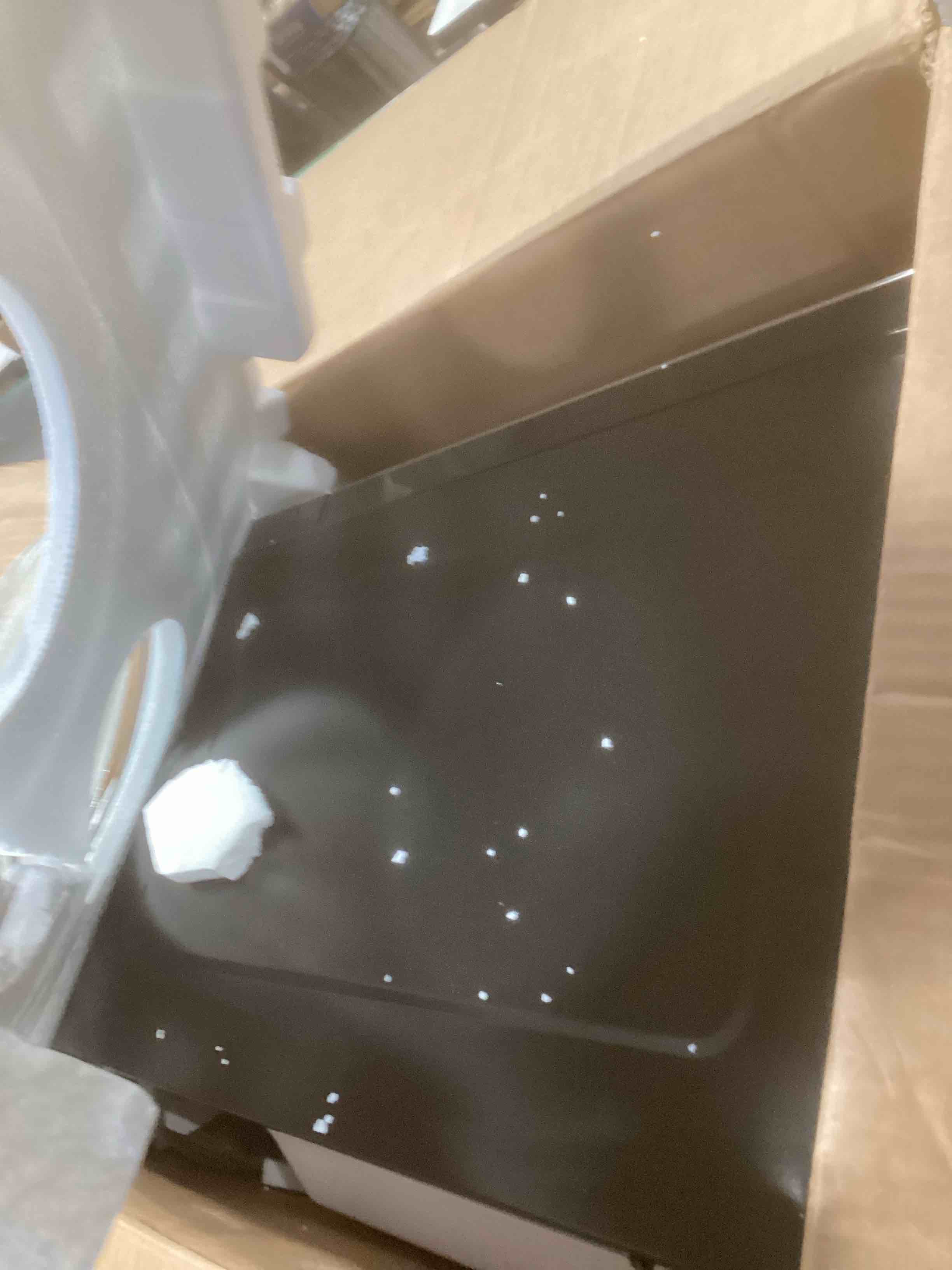 Condition photo showing As Is for GE Smart Countertop Microwave Oven, Scan-to-Cook Technology and Wifi-Connectivity, 0.9 Cubic Feet Capacity, 900 Watts, Child-Lock Technology, Smart Home & Kitchen Essentials, Stainless Steel
