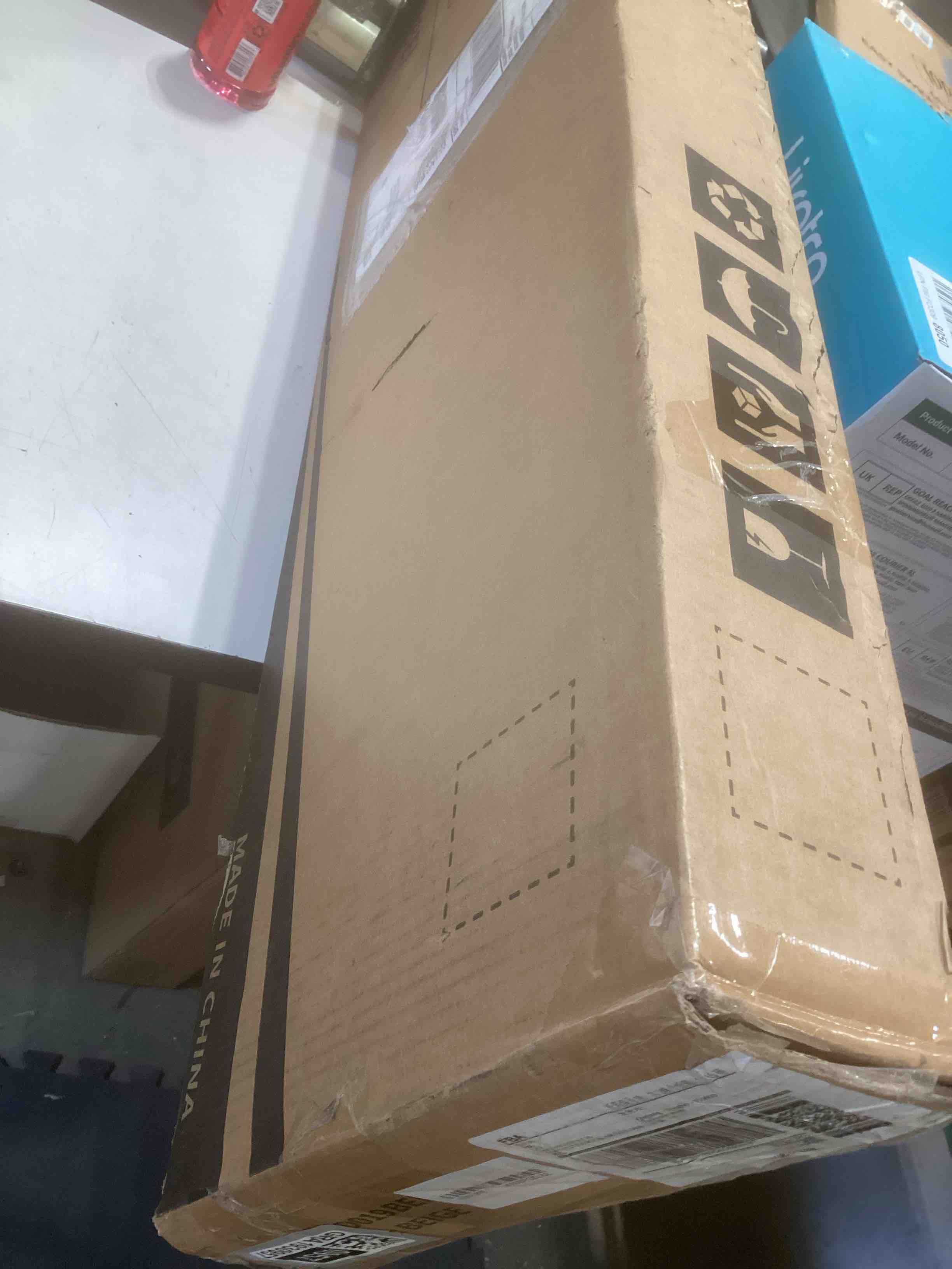 Condition photo showing As Is for Fabric Dresser for Bedroom, Tall Skinny Dresser with 6 Drawers, Storage Organizer Tower, Steel Frame Wooden Top for Closet, Living Room, Hallway(Beige)