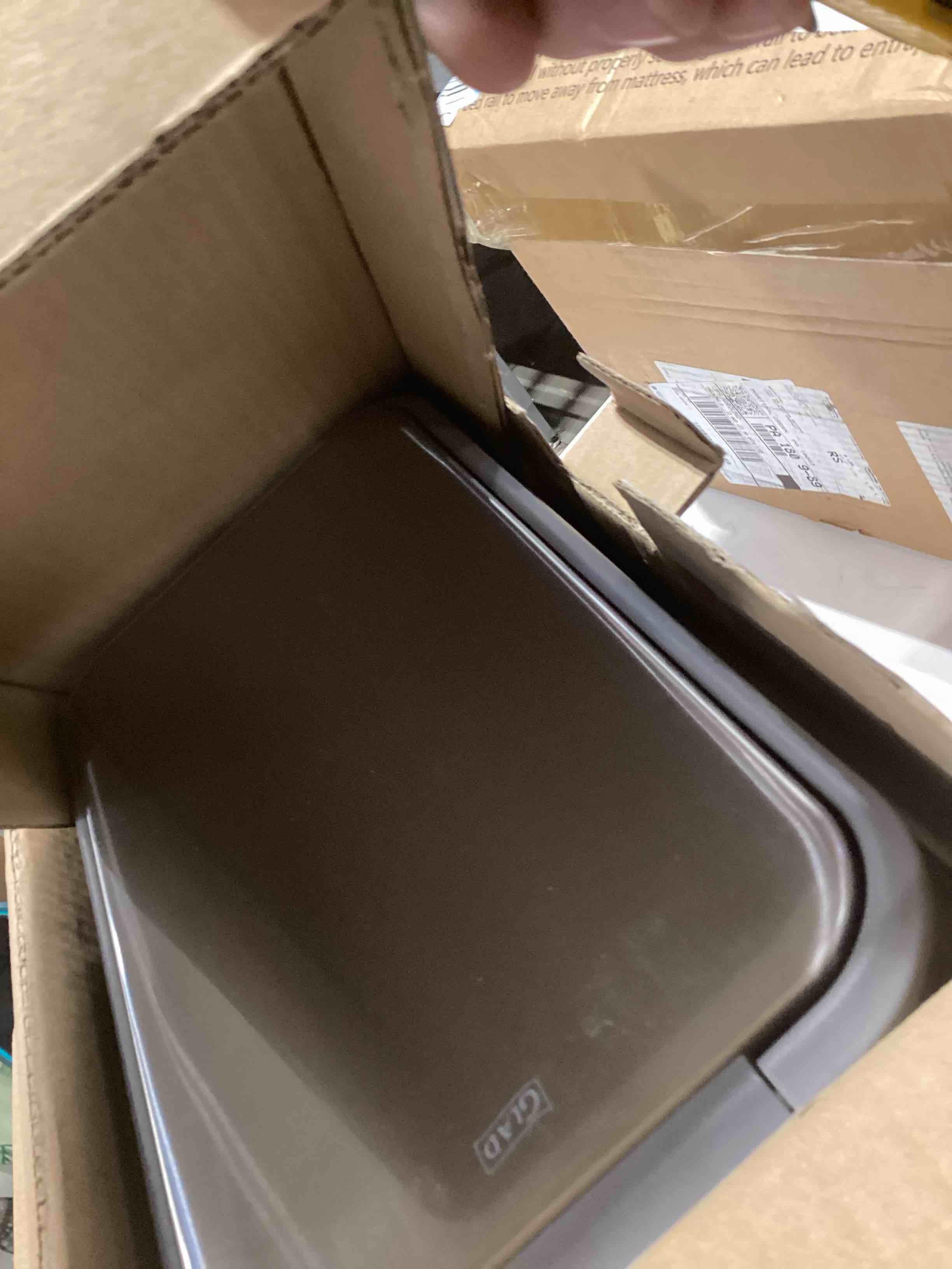 Condition photo showing Good Condition for glad slim bathroom trash can - small garbage pail with soft close lid & step foot pedal | narrow stainless steel waste basket with removable inner bucket, 2.6 gallon